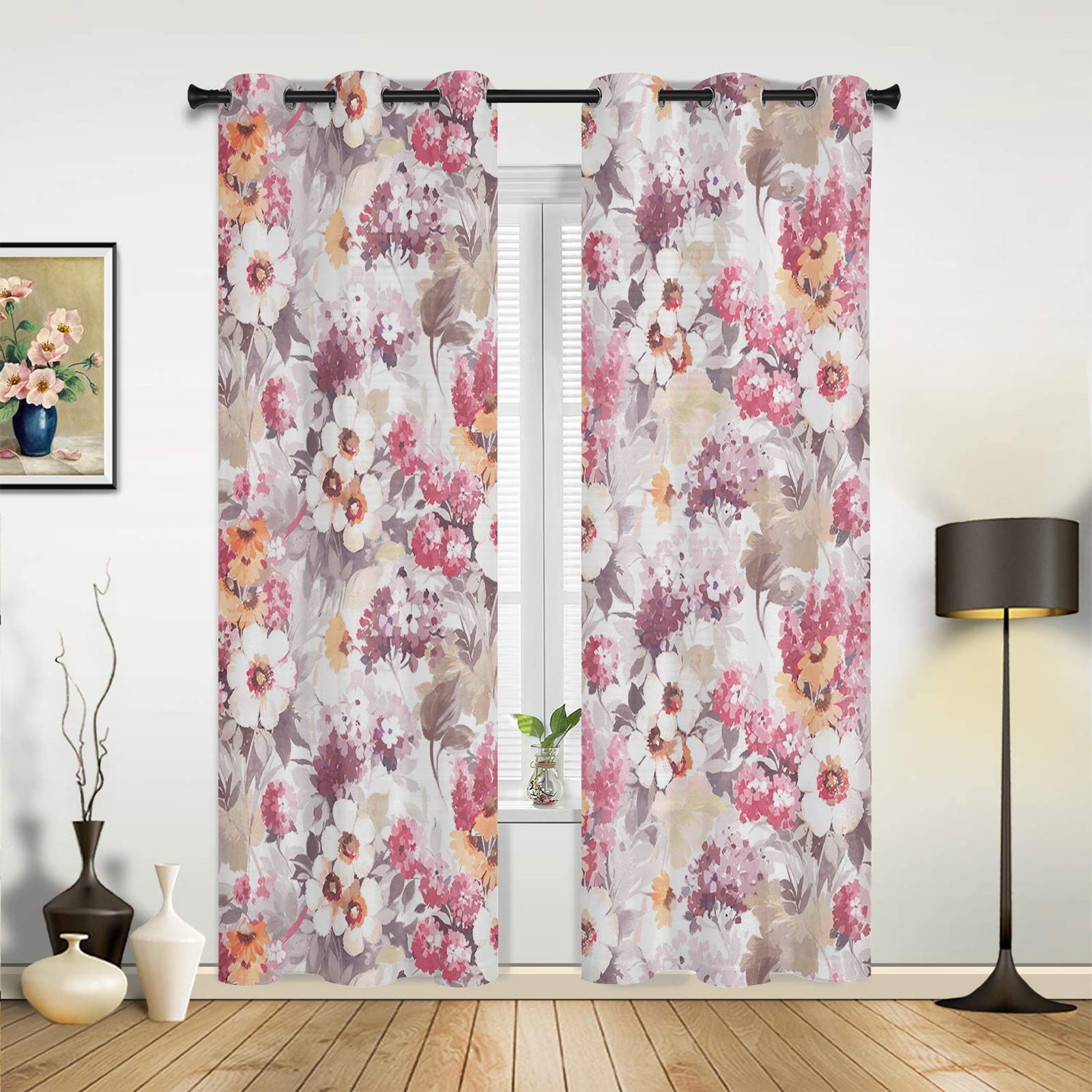 2 Panels Blue Hydrangea 3D Blackout Curtains with Eyelet Grommet Top - 108