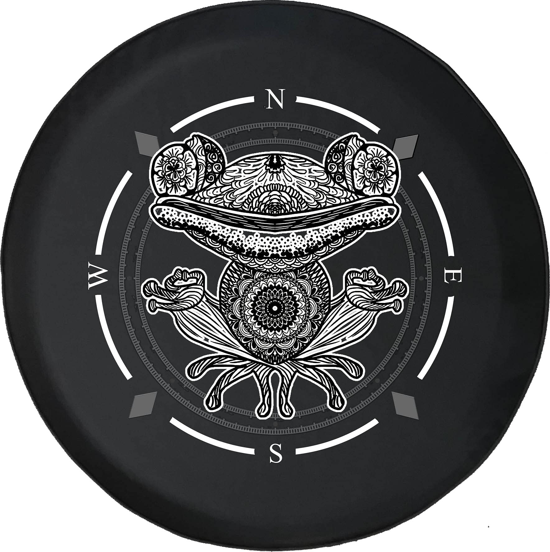 Premium American Unlimited Spare Tire Cover with Compass & Chilin Frog Design - Universal Fit for SUVs, Trailers, RVs & Most Vehicles | Durable Wheel Protection for Off-Road Adventures & Camping Trips