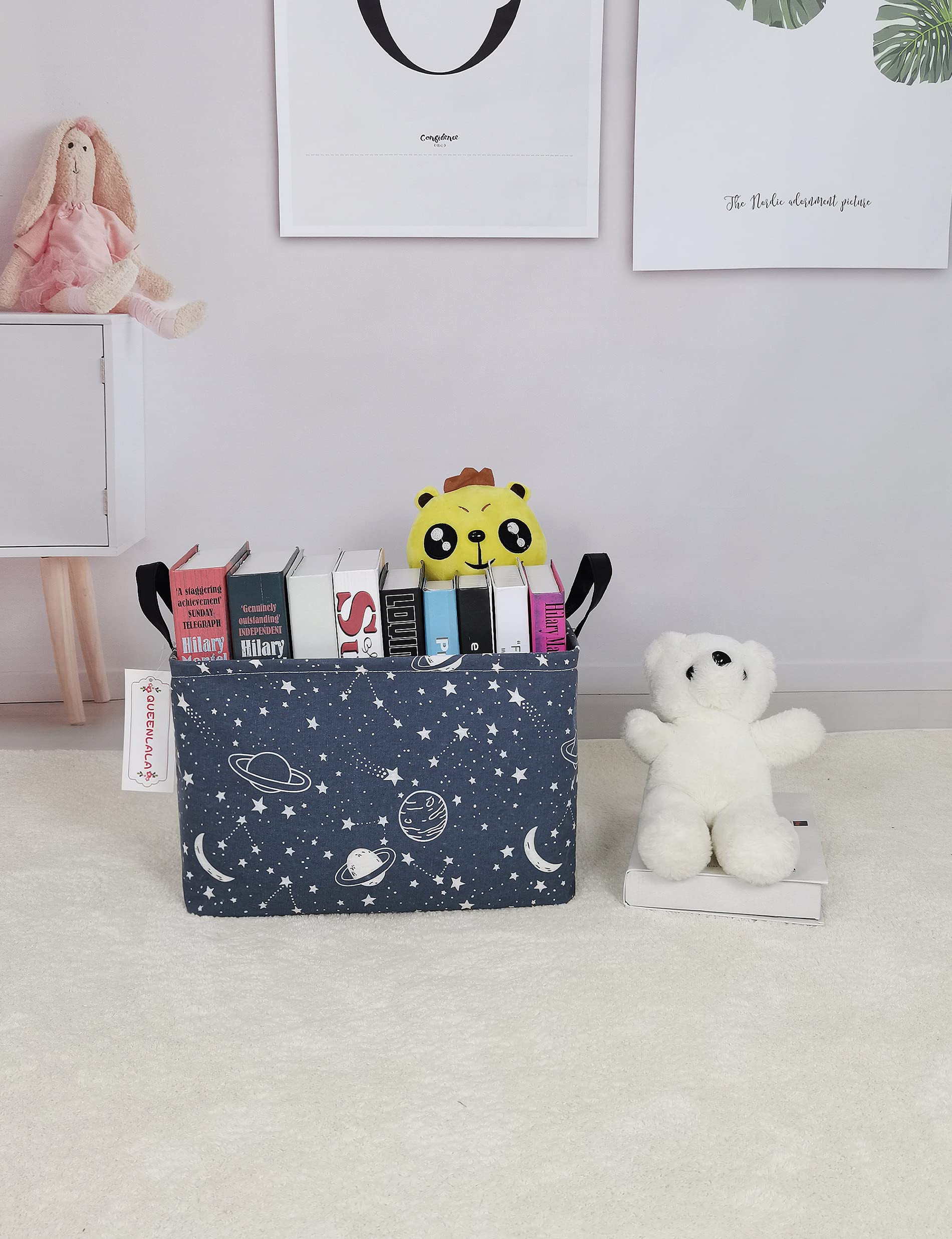 QUEENLALA Foldable Rectangular Laundry Hamper Basket - Storage Organizer for Nursery, Bedroom, Office & Closet | Multi-Purpose Toy Bin & Shelf Basket (Blue Starry Sky Design) - Perfect for Kids' Room Organization & Home Storage Solutions