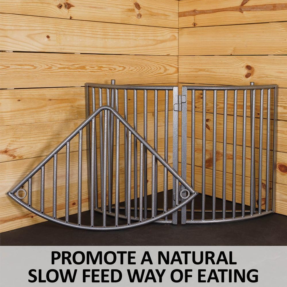 Slow Feed Corner Hay Rack for Horses - Durable Gray Armor Design | Reduce Waste & Improve Equine Digestion | Perfect for Stables, Barns & Pasture Feeding