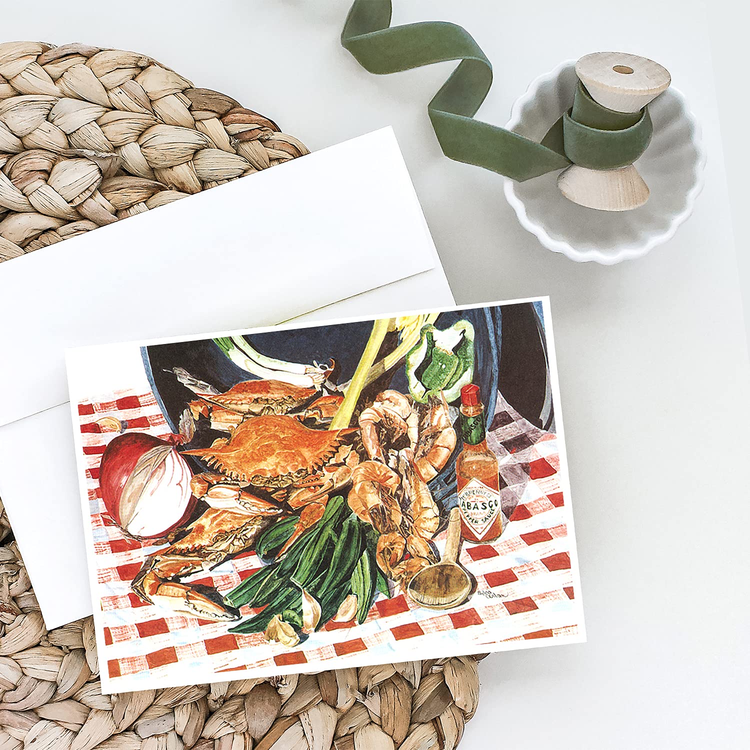 Caroline's Treasures 8537GCA7P Crab Boil Greeting Cards - Pack of 8 Blank A7 Size (5x7) Note Cards with Envelopes | Whimsical Design for Birthday, Thank You, and Holiday Greetings
