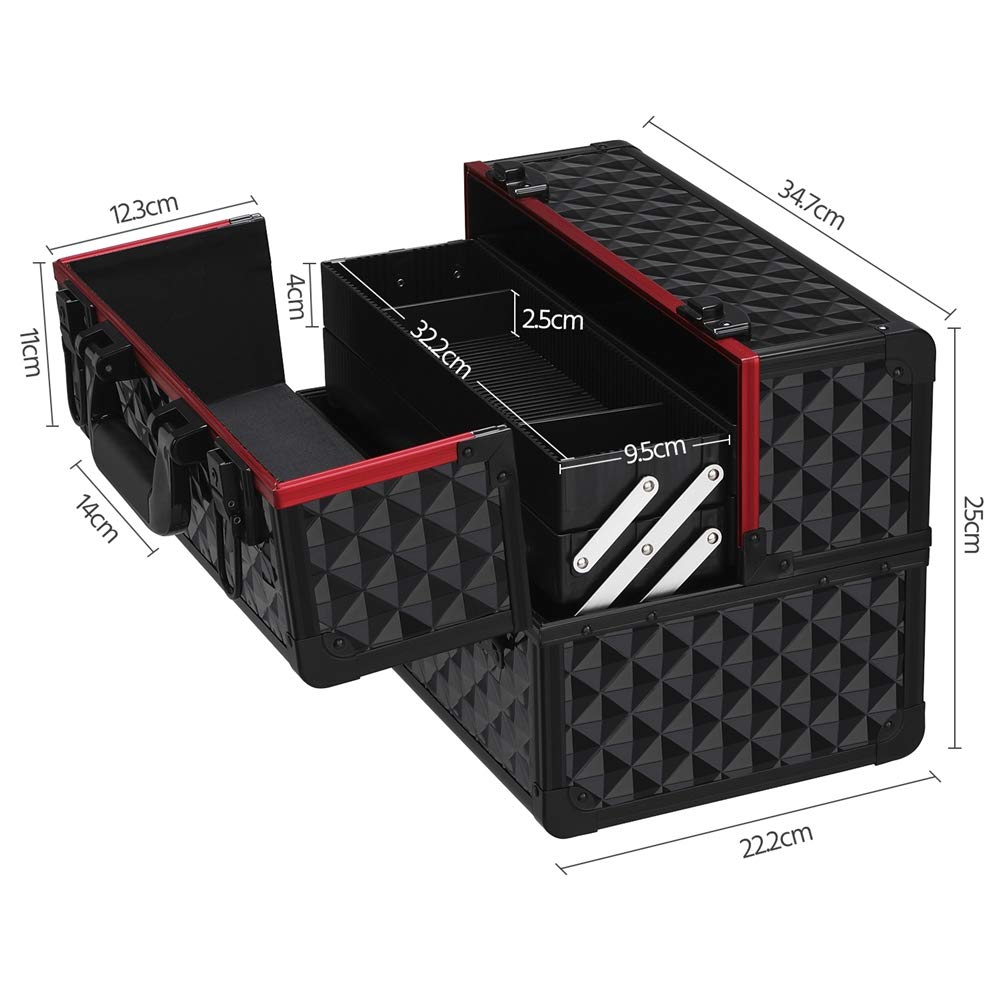 Professional Makeup Storage Box - Salon & Barber Cosmetic Case with Durable Design (Black/Red) - Perfect for Travel, Salon Use & Beauty Organization