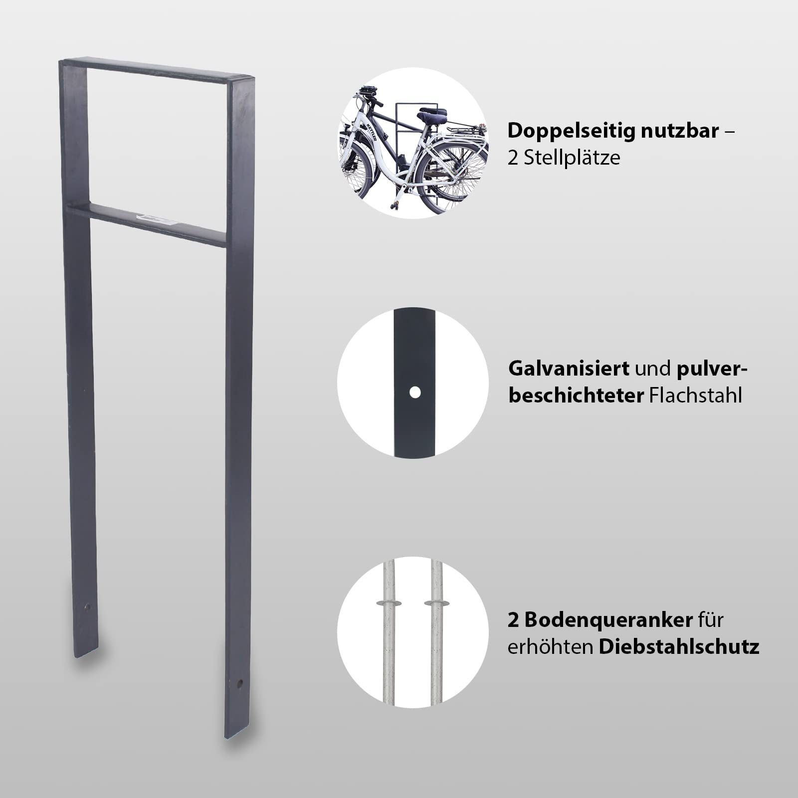 2-Pack Bike Parking Stand 1165x390mm Flat Steel for Concrete Installation | Bicycle Rack, Tree Guard, Lean-to Stand for Secure Bike Parking in Gardens, Parks & Public Spaces