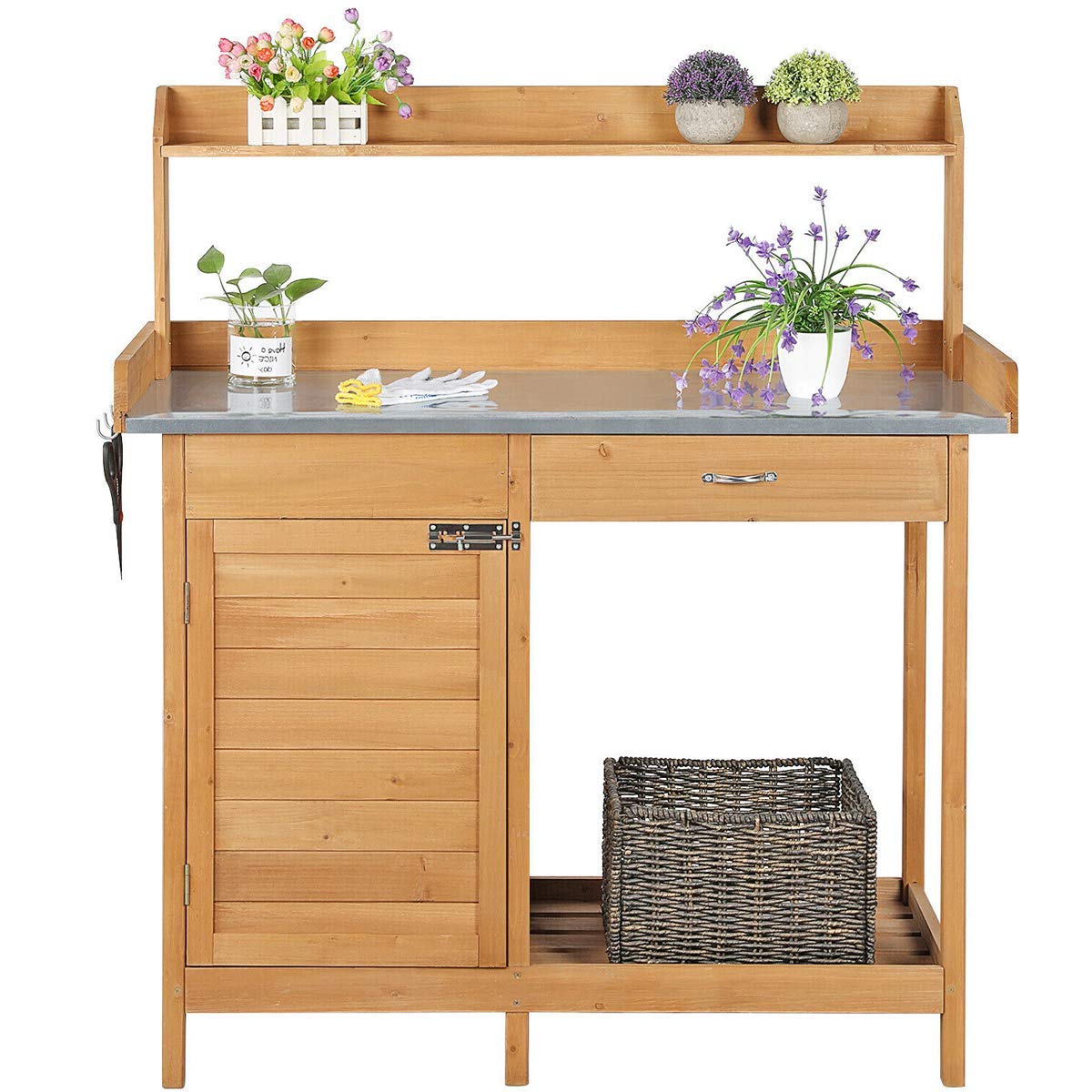 Durable Wooden Potting Bench with Storage Shelves & Cabinet - Heavy Duty Planting Work Table for Indoor & Outdoor Gardening - Perfect for Home Garden, Backyard, Patio, Greenhouse, Garage - Ideal for Potting Plants, Flowers & DIY Projects