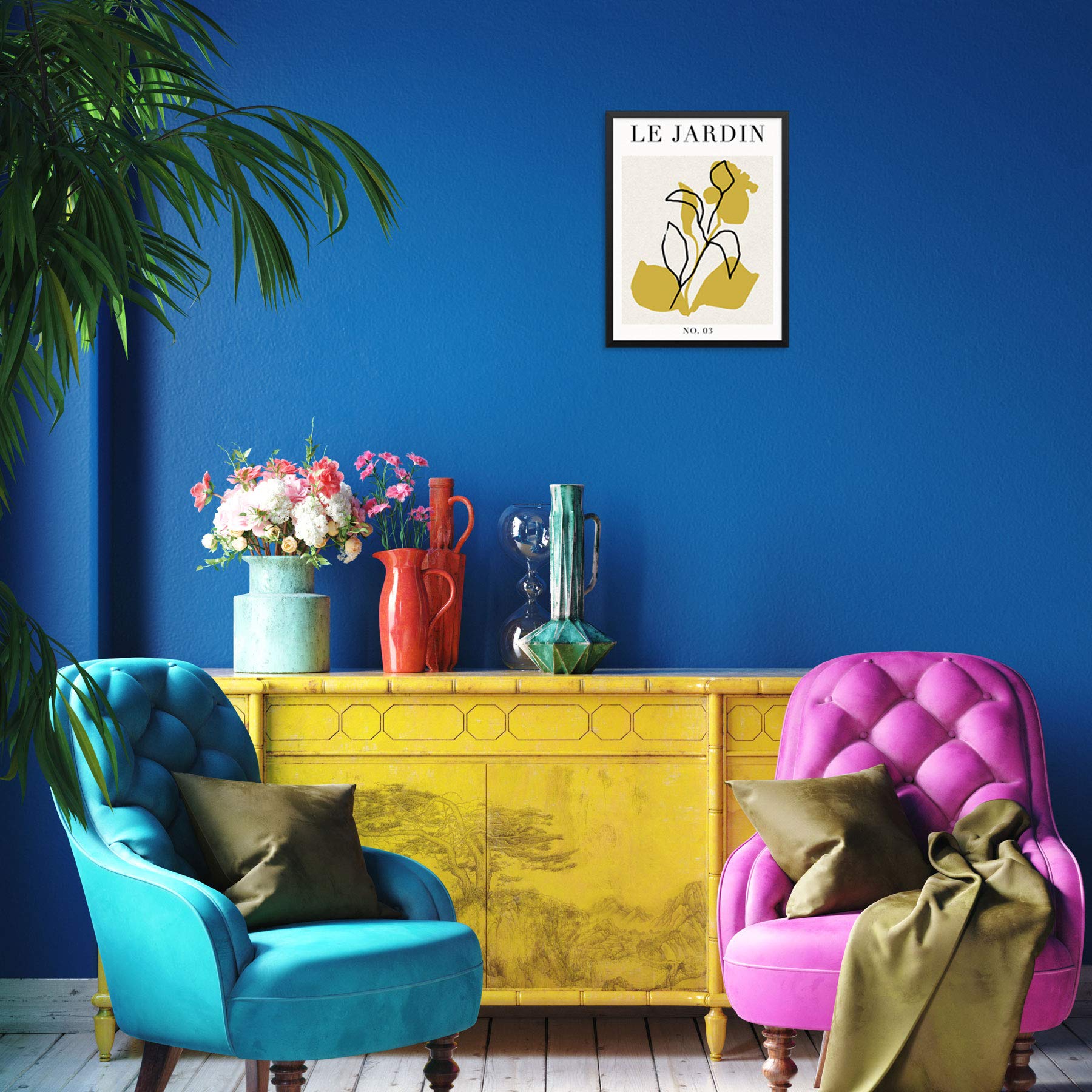 Abstract Botanical Art Print - Le Jardin Flowers Poster 11x14 Inches UNFRAMED, Minimalist Wall Art for Living Room, Bedroom, Bathroom Decor - Perfect for Home, Office & Gift Giving