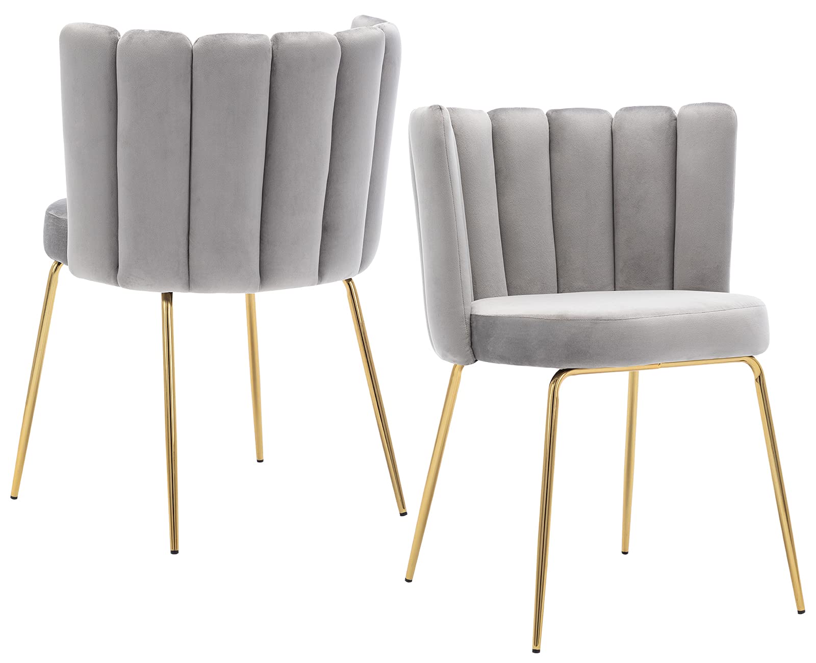 ZhengHao Velvet Dining Chairs Set of 2 - Modern Upholstered Side Chairs with Brass Legs & Curved Back, Accent Chairs for Kitchen, Living Room, Bedroom - Soft Grey Velvet - Perfect for Dining Sets, Home Decor & Small Space Furniture