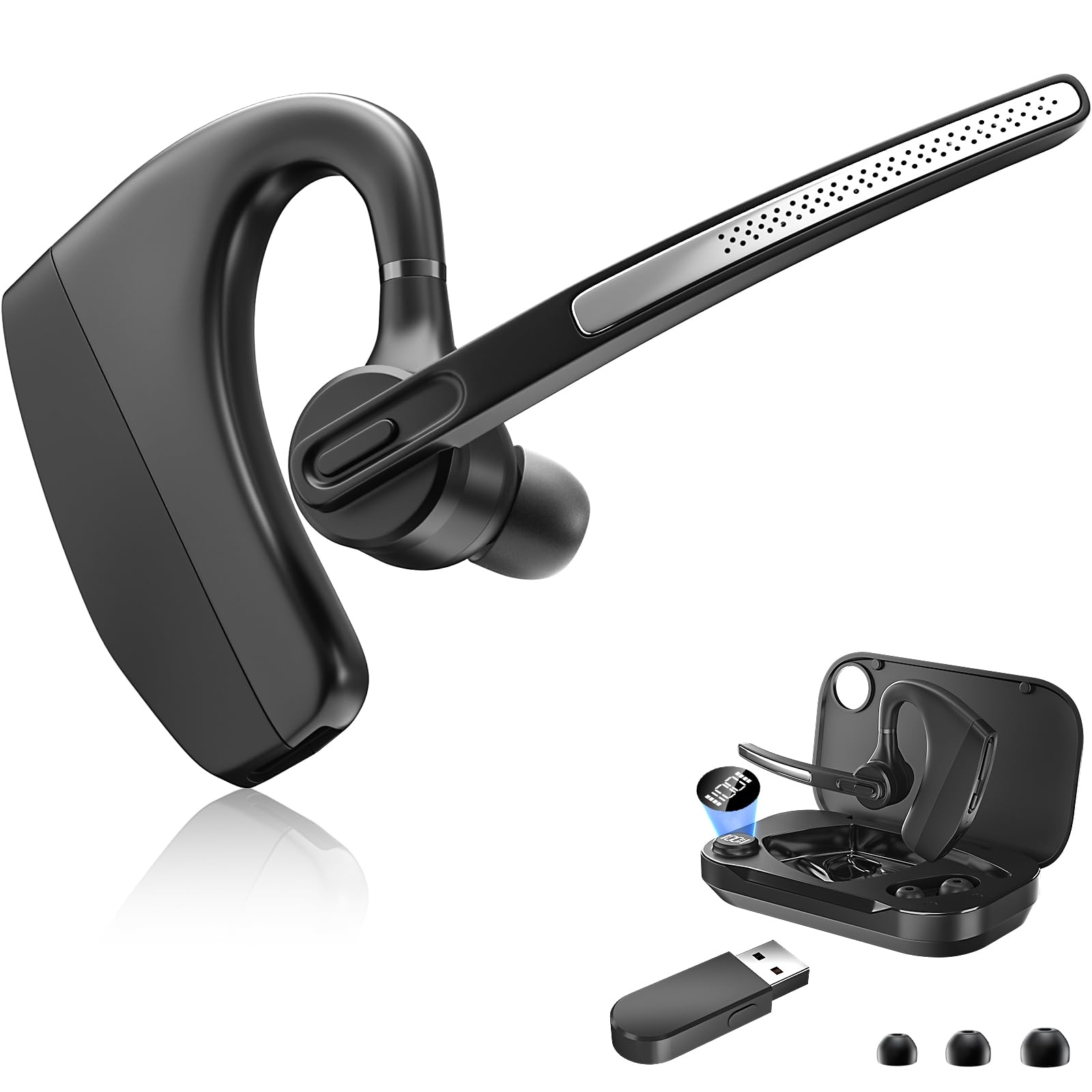 Wireless Bluetooth Headset with USB Dongle & Noise Cancelling Mic - Over-Ear Headphones for PC, Phone, Zoom Meetings, Work from Home, Truck Drivers | Perfect for Remote Work, Online Classes & Long-Haul Driving