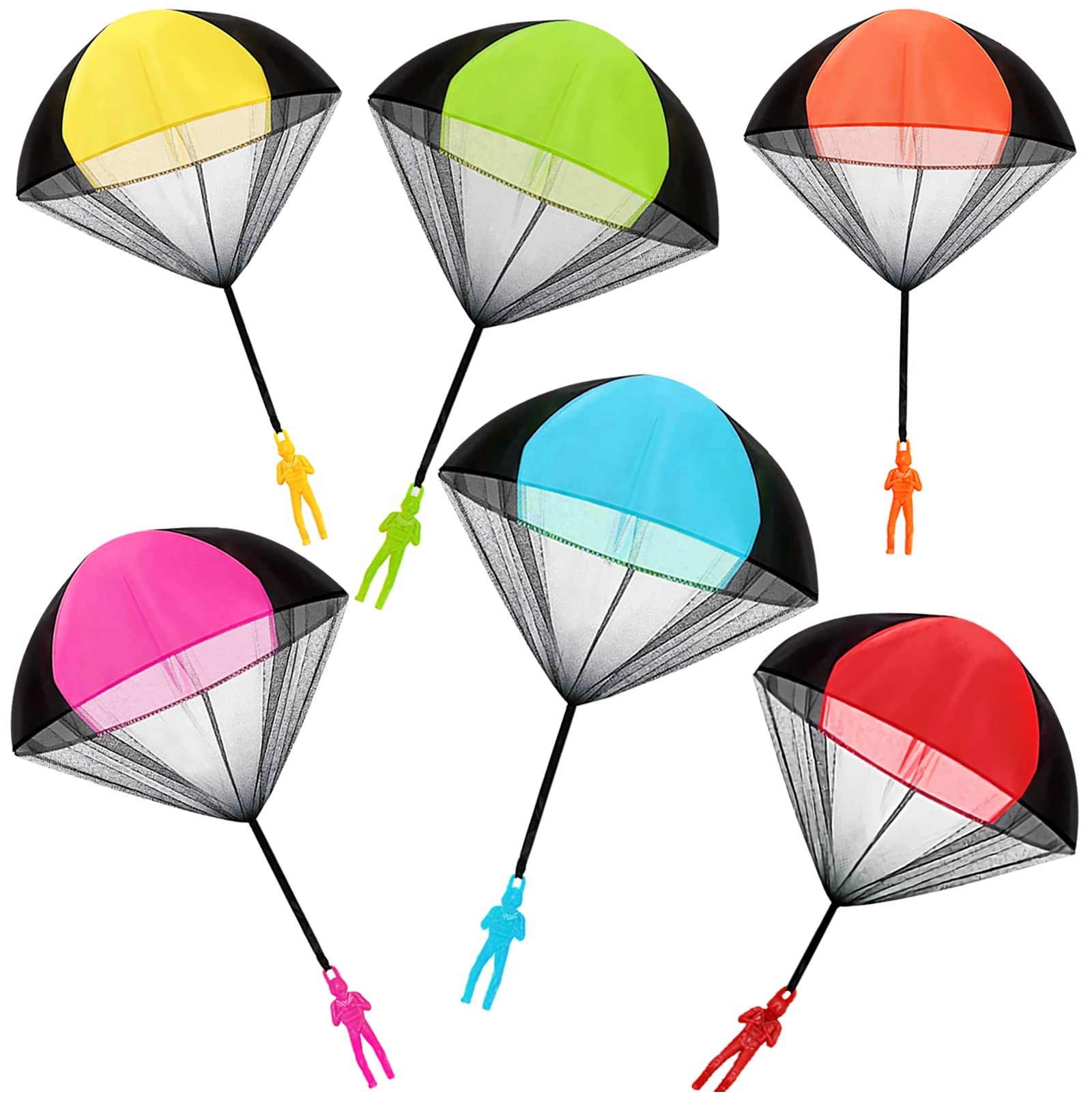 JX 6Pcs Parachute Toy Set - Tangle-Free Throwing Flying Toys with Army Men | Outdoor Play Gifts for Kids | Summer Activities & Backyard Fun | 6 Color Options for Boys & Girls