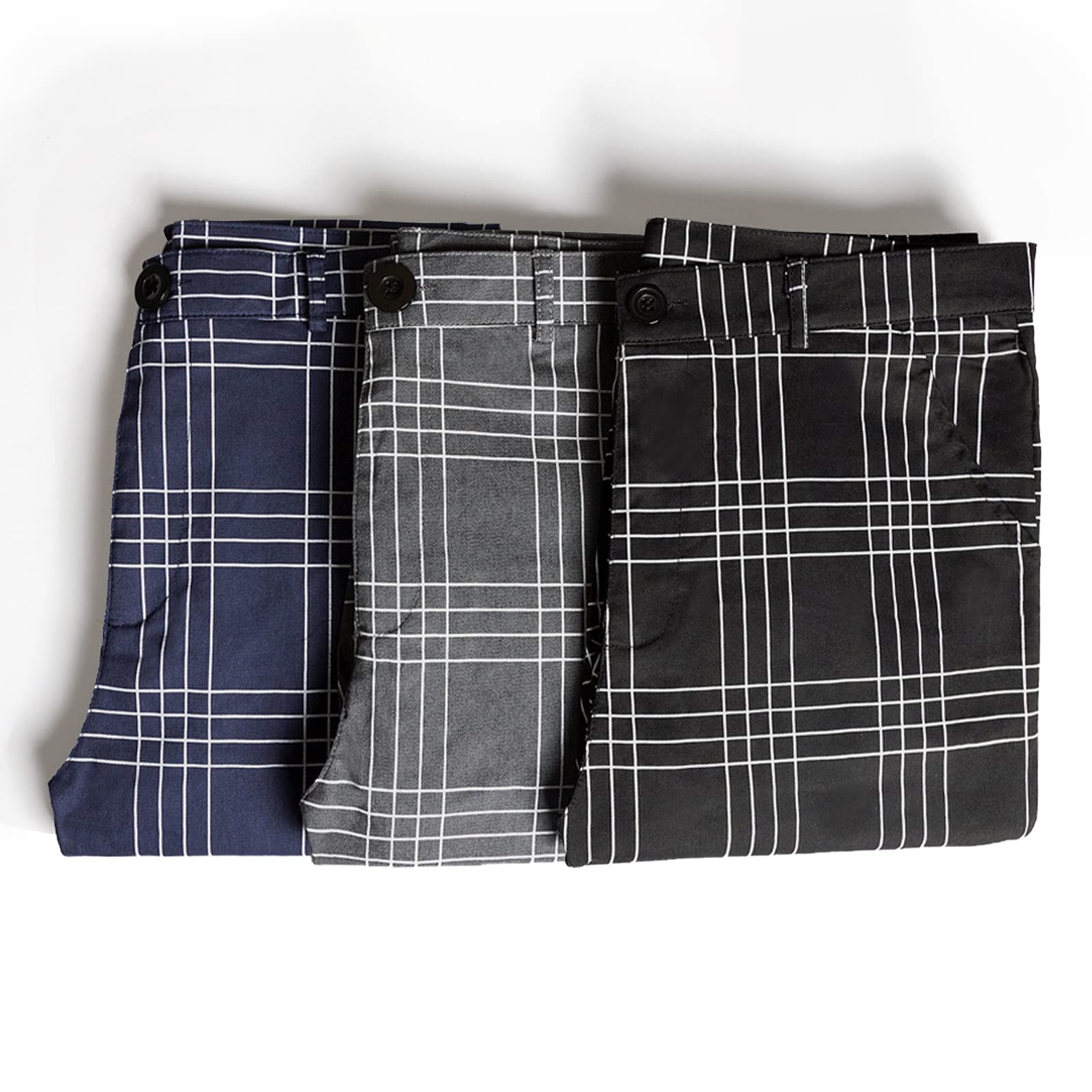 Stylish Men's Slim Fit Stretch Dress Pants - Plaid Business Casual & Golf Trousers for Office, Work & Outdoor Activities