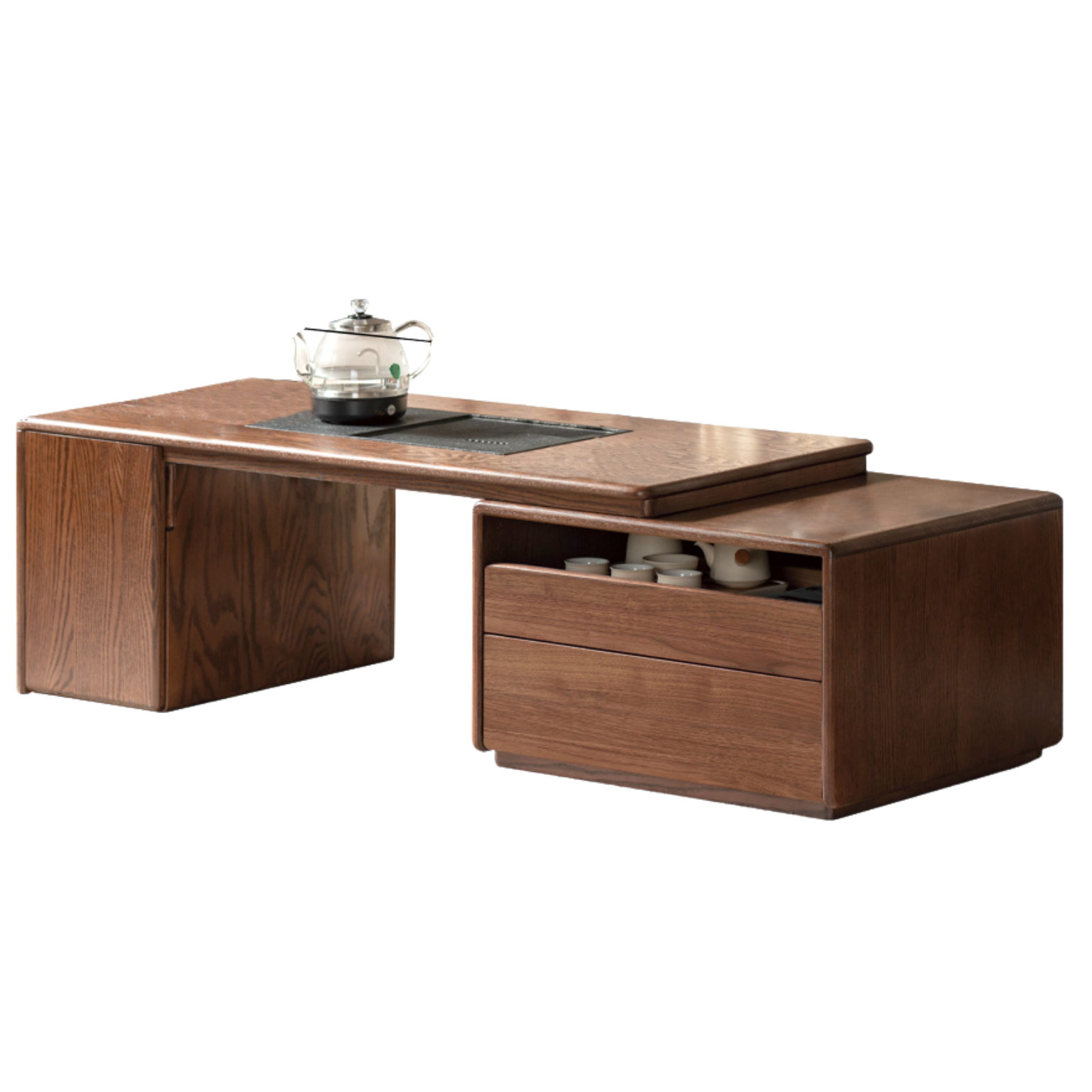 Solid Oak & Black Walnut Retractable Modern Coffee Table - Expandable Dining Table for Small Spaces, Perfect for Living Room, Studio Apartments & Office Use