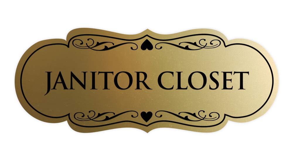 ByLITA Designer Janitors Closet Sign - Brushed Gold Metal Sign for Office, School & Commercial Spaces - Large 12x18 Inch