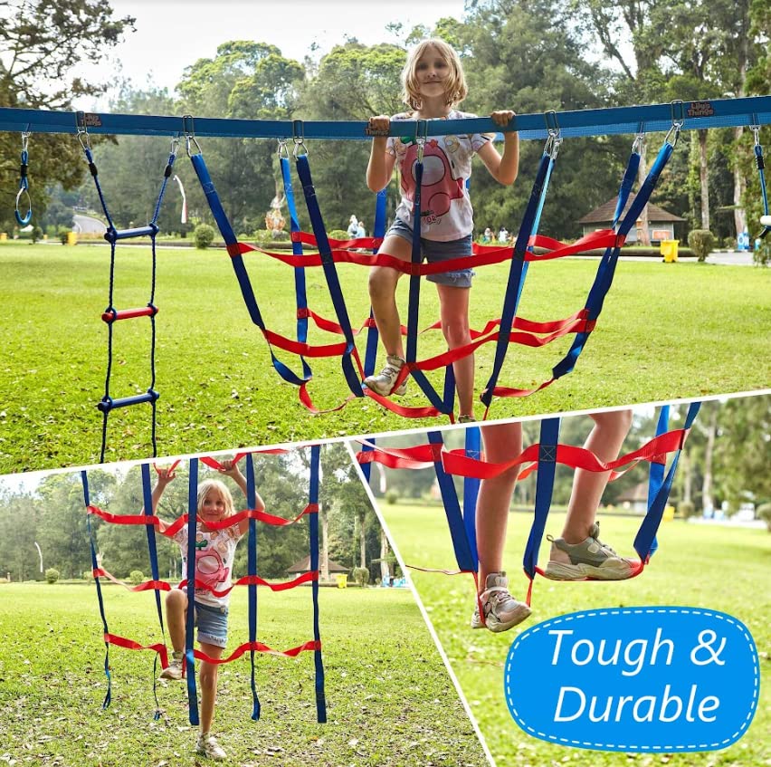 Lily's Things Double Slackline Accessories Kit - Cargo Net Attachment, Ninja Slackline & Climbing Wall Equipment for Outdoor Playgrounds and Adventure Courses | Perfect for Backyard Fun, Park Installations, and Ninja Warrior Training