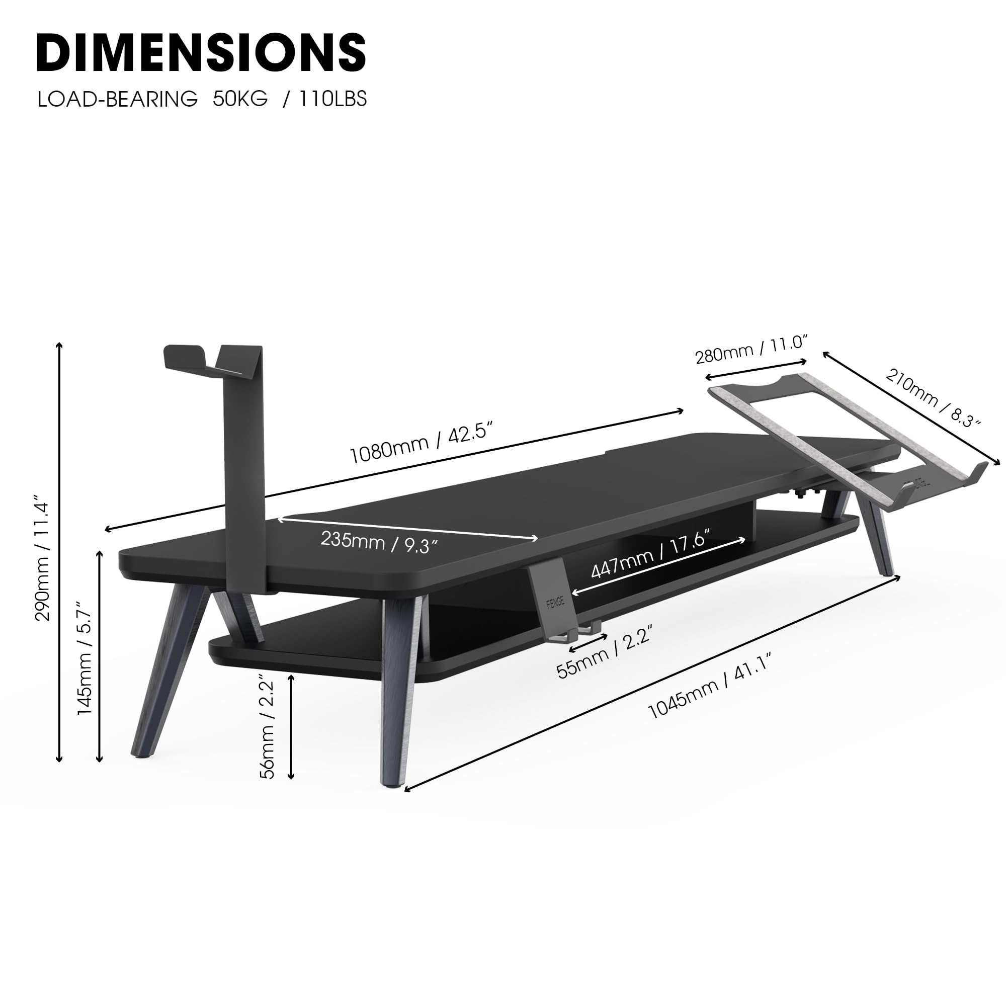 Adjustable Dual Monitor Stand with Laptop Riser - 42.5