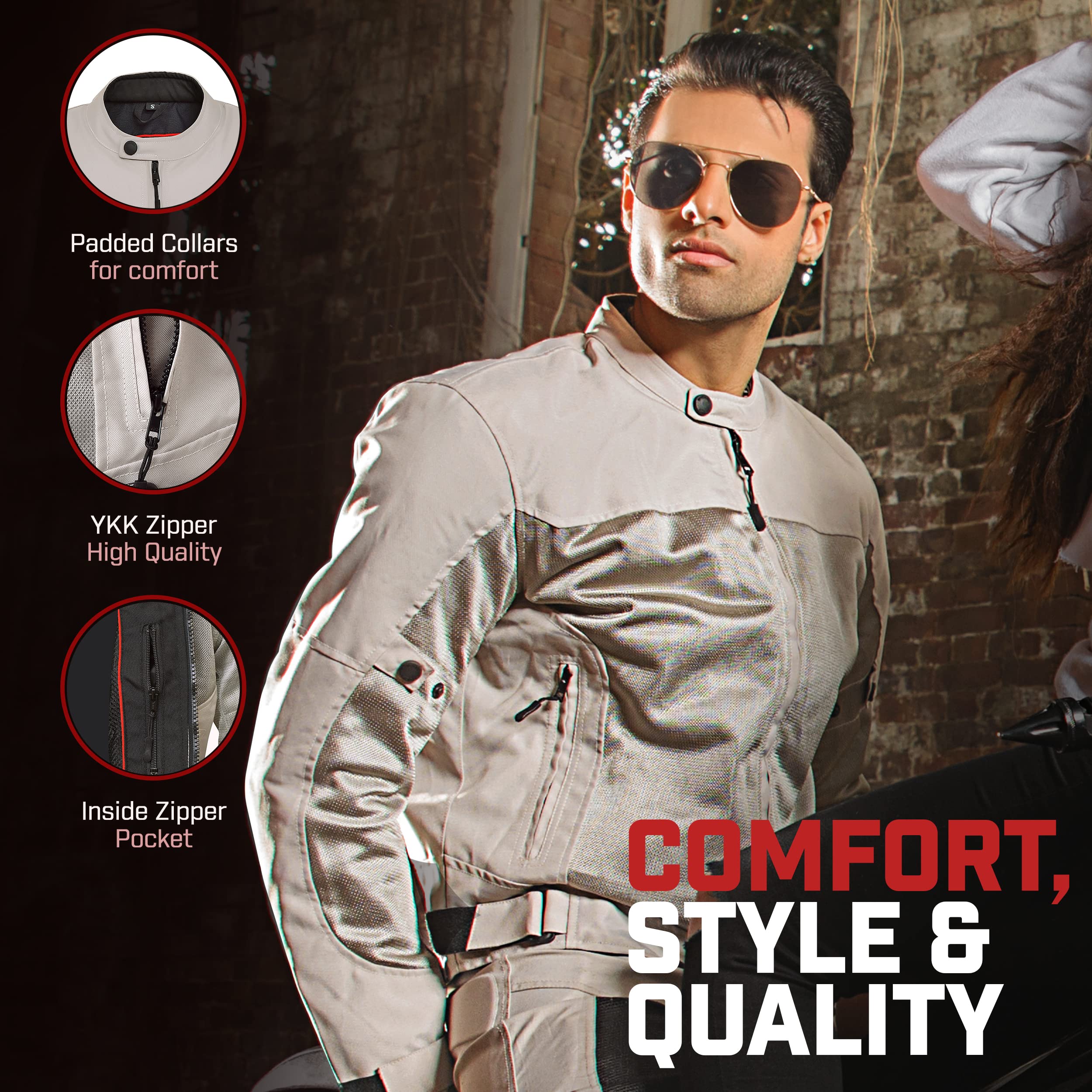 Men's Motorcycle Jacket - Air Mesh Biker Jacket with Armor for Riding