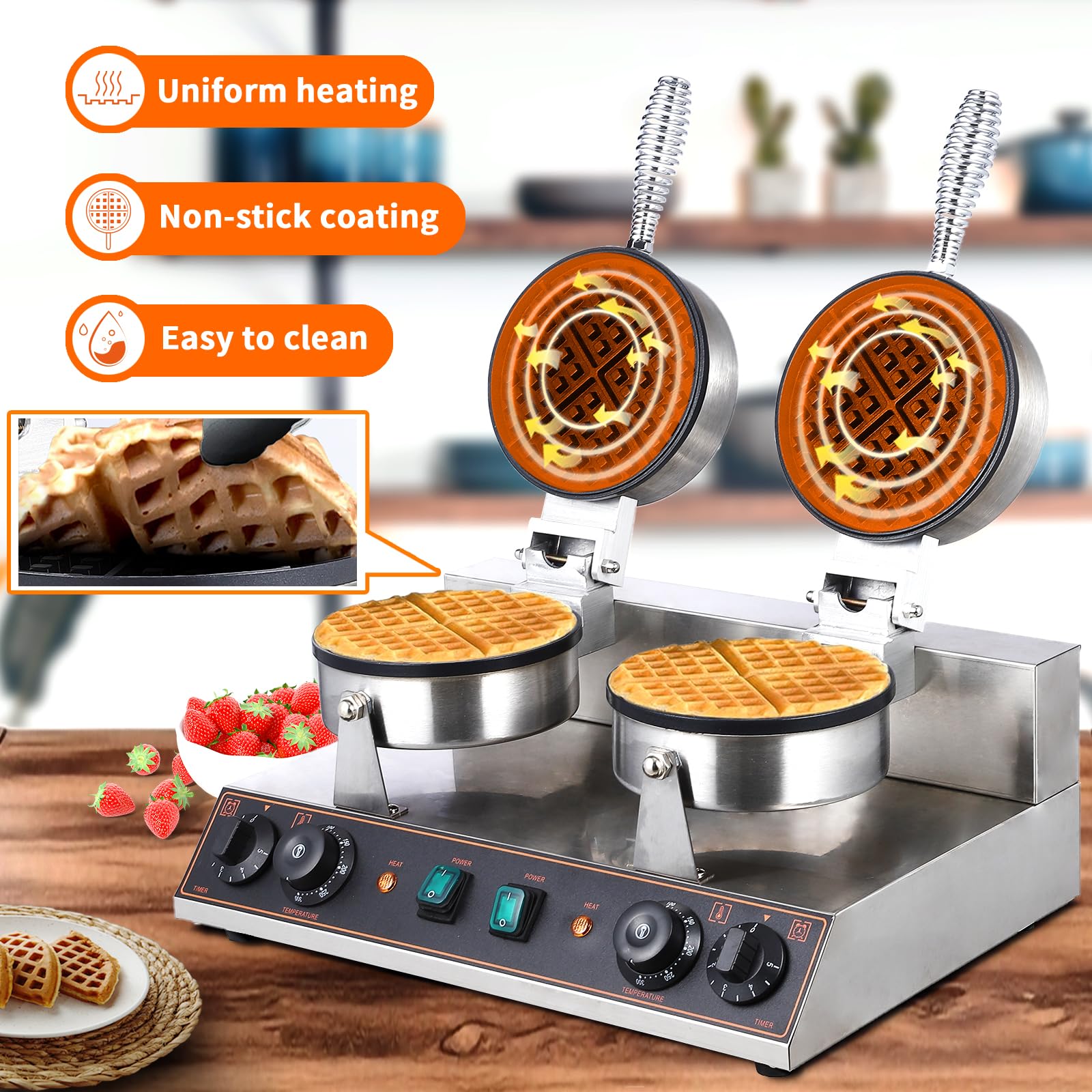 Commercial Electric Waffle Cone Maker - Heavy Duty Non-Stick Waffle Cone Machine with Fast Heating for Ice Cream Shops, Bakeries & Dessert Businesses