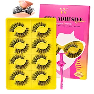 Self Adhesive Eyelash Clusters - 8 Pairs Reusable No Glue Needed Lashes with Tweezers for DIY Lash Extensions at Home | No Sticky Residue, D-Mix 8-16mm Kit by WLFRHD | Perfect for Parties, Weddings & Everyday Glam