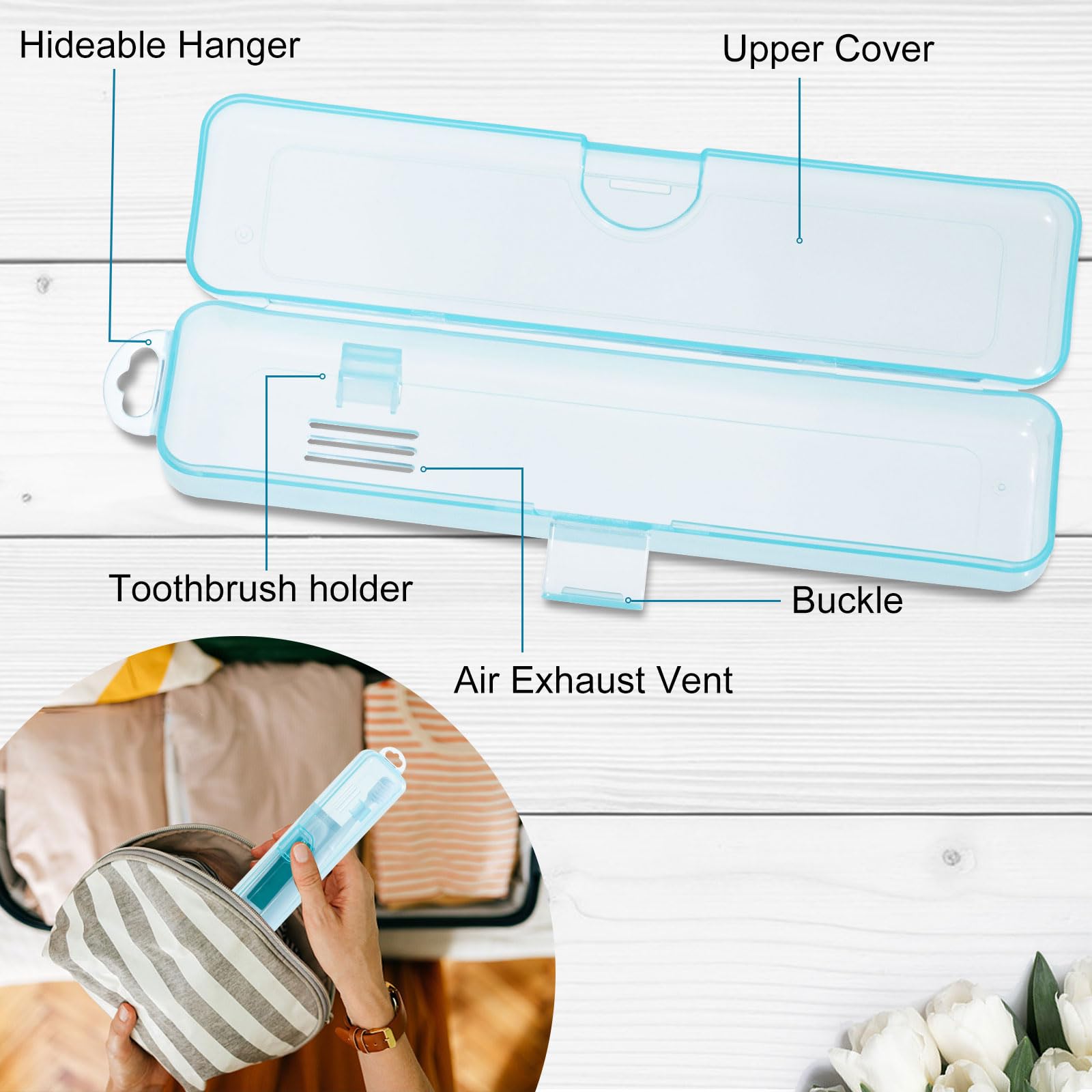 Yeeco 2 Pack Clear Bluetooth Toothbrush Travel Case - Portable Waterproof Holder for Travel Size Toothbrushes (7.87 x 1.85 x 1.18 inches) - Perfect for Camping, Gym & Air Travel Accessories