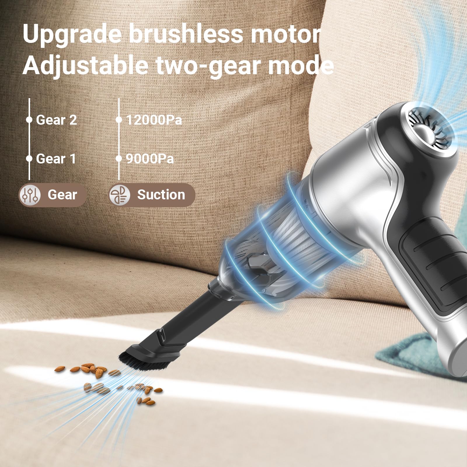 **Powerful 3-in-1 Cordless Car Vacuum Cleaner - High Suction Wireless Handheld Vacuum for Car, Home & Office - Rechargeable Mini Vacuum for Pet Hair, Dust & Debris - Perfect for Quick Car Cleaning & Pet Hair Removal (Silver)**