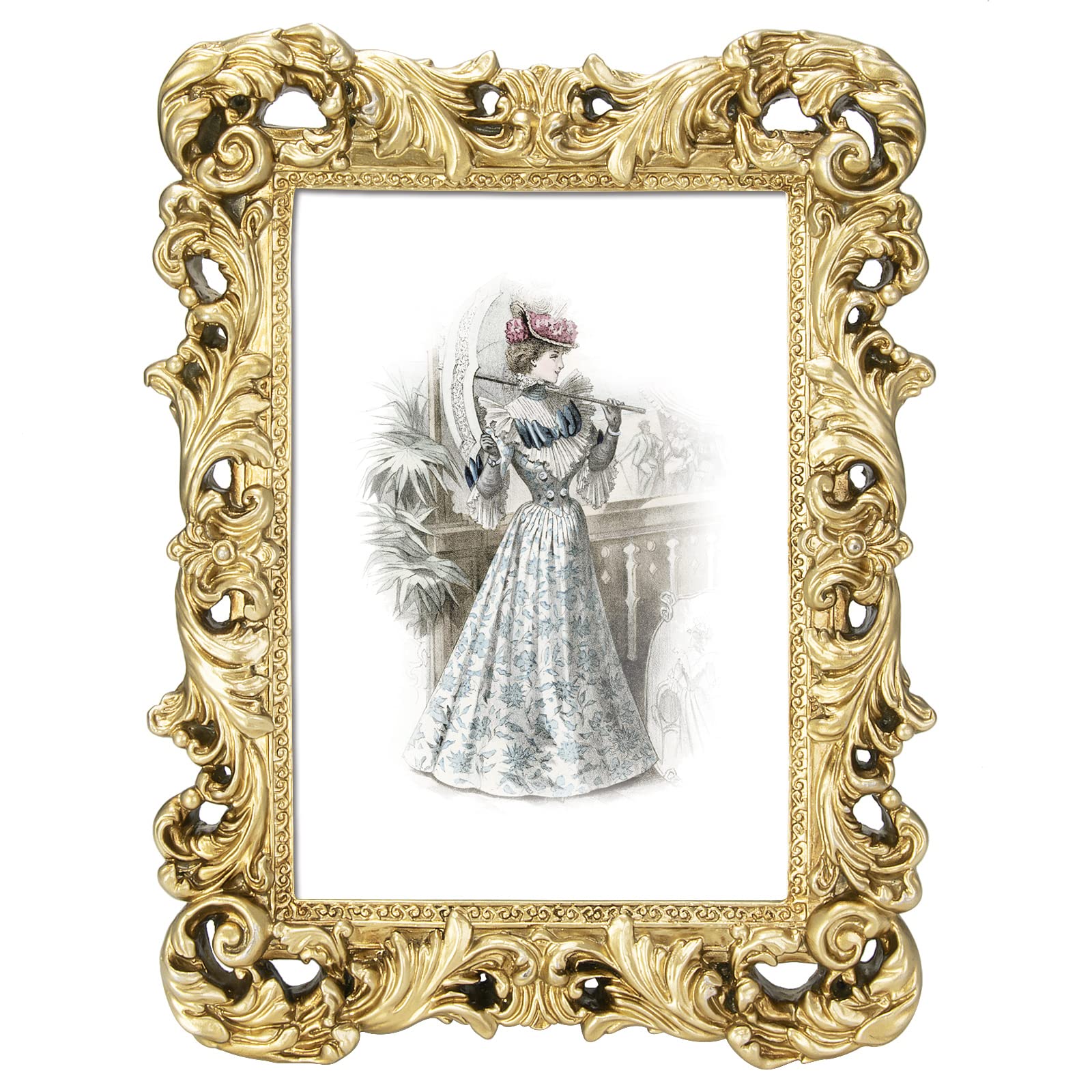 Vintage 5x7 Picture Frame with Glass Front - Antique Light Golden Photo Frame for Tabletop or Wall Hanging - Perfect for Displaying Family Photos, Wedding Pictures & Home Decor