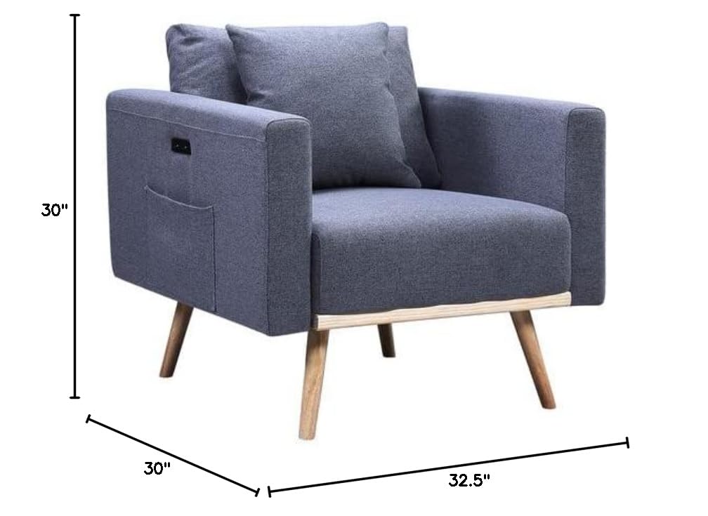 Lilola Home Easton Dark Gray Linen Fabric Chair with USB Charging Ports, Side Pockets & Removable Pillows - Modern Living Room, Office, Gaming & Reading Chair for Home Comfort