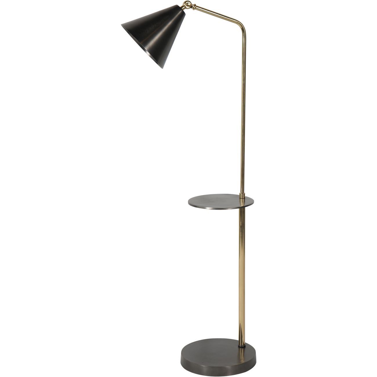 Amelie Brushed Floor Lamp - Satin Grey & Brass Finish with Side Table - Modern Living Room Lighting for Reading & Relaxation