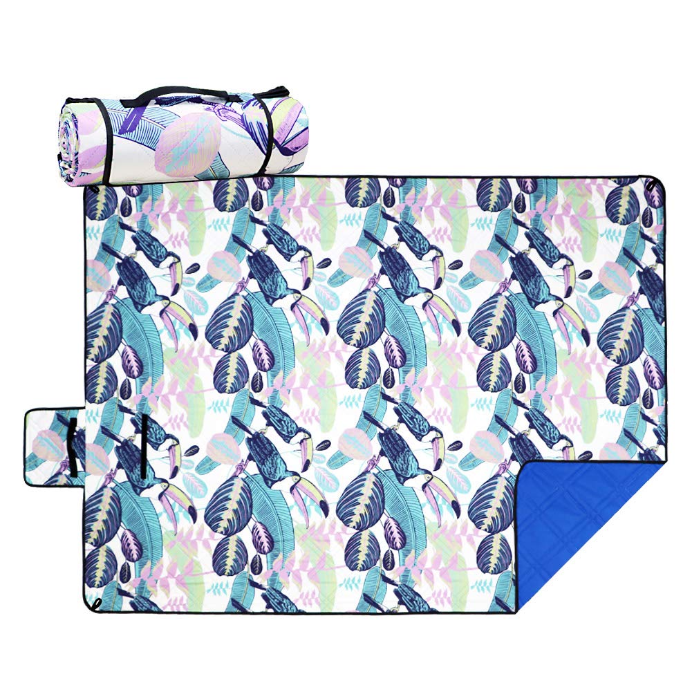 Waterproof Picnic Blanket with Tote Bag - Floral Print Sandproof Beach Mat for Outdoor Activities, Machine Washable - Perfect for Beach, Park, Camping & Picnics
