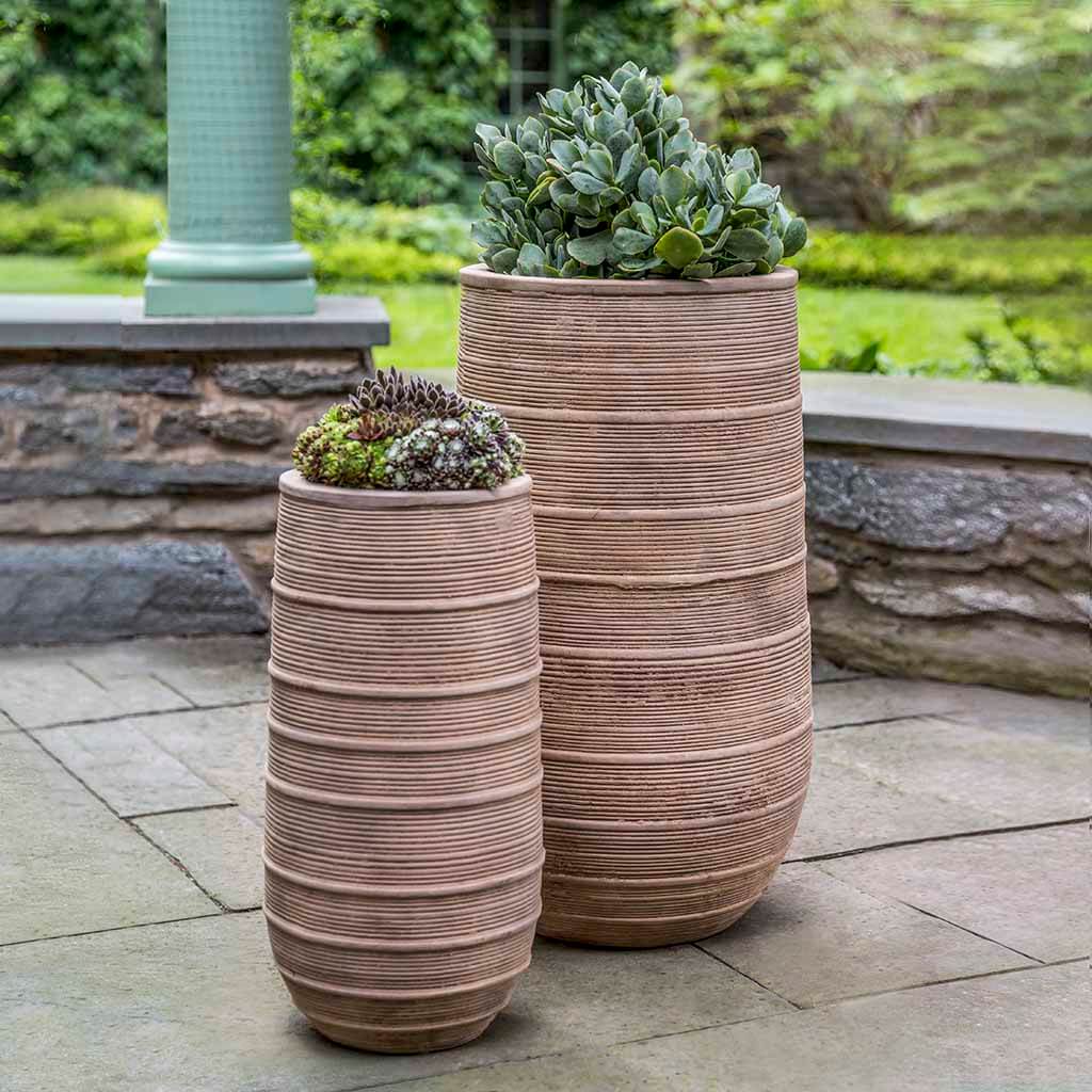 Campania International Madera Tall Planter Set of 2 - Antico Terra Cotta Flower Pots for Indoor/Outdoor Plants, Home & Garden Decor, Patio, Balcony, and Living Room Decorations