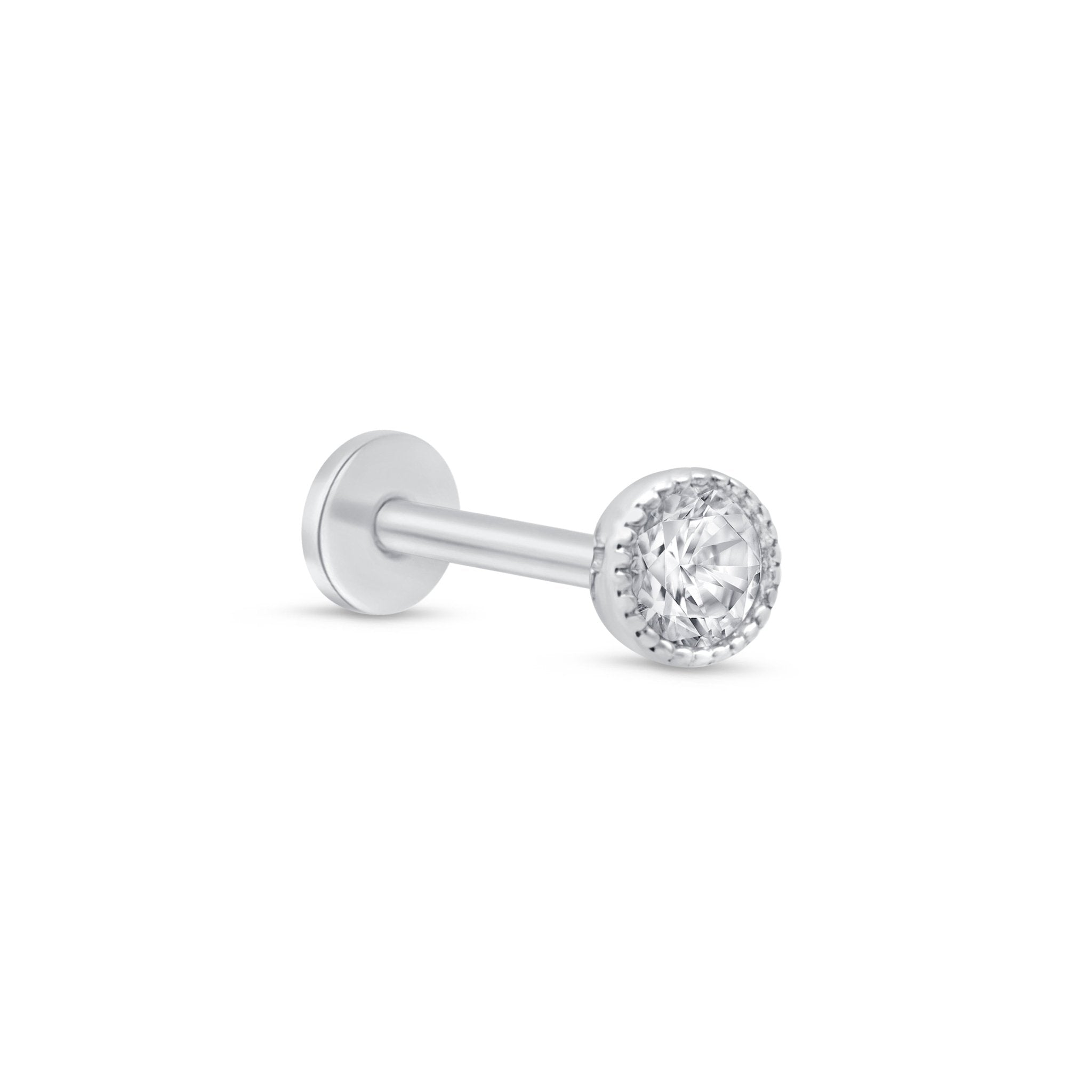 14K White Gold Gemstone Flat Back Stud Earrings with Milgrain Detail - Perfect for Everyday Wear, Special Occasions & Gift Giving