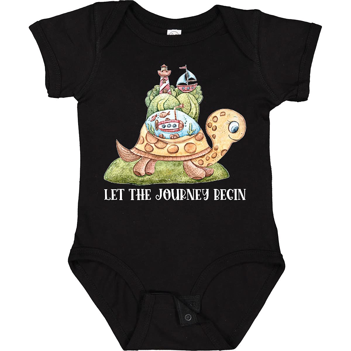 Inktastic Let The Journey Begin - Adorable Watercolor Turtle Ocean Scene Baby Bodysuit | Cute Infant Onesie for Boys & Girls | Perfect for Beach Vacations, Baby Showers & First Birthday Gifts
