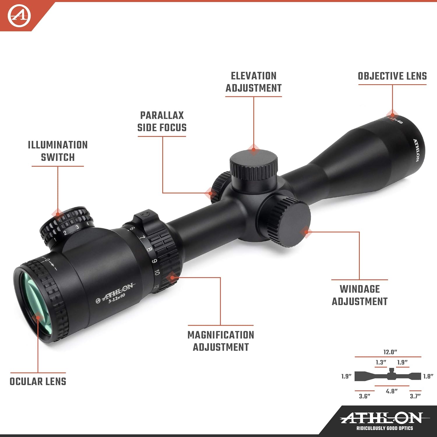Athlon Optics Talos 3-12x40 SFP Riflescope - Second Focal Plane Rifle Scope for Hunting, Shooting & Tactical Use | Durable & Precise Optics for Outdoor Adventures