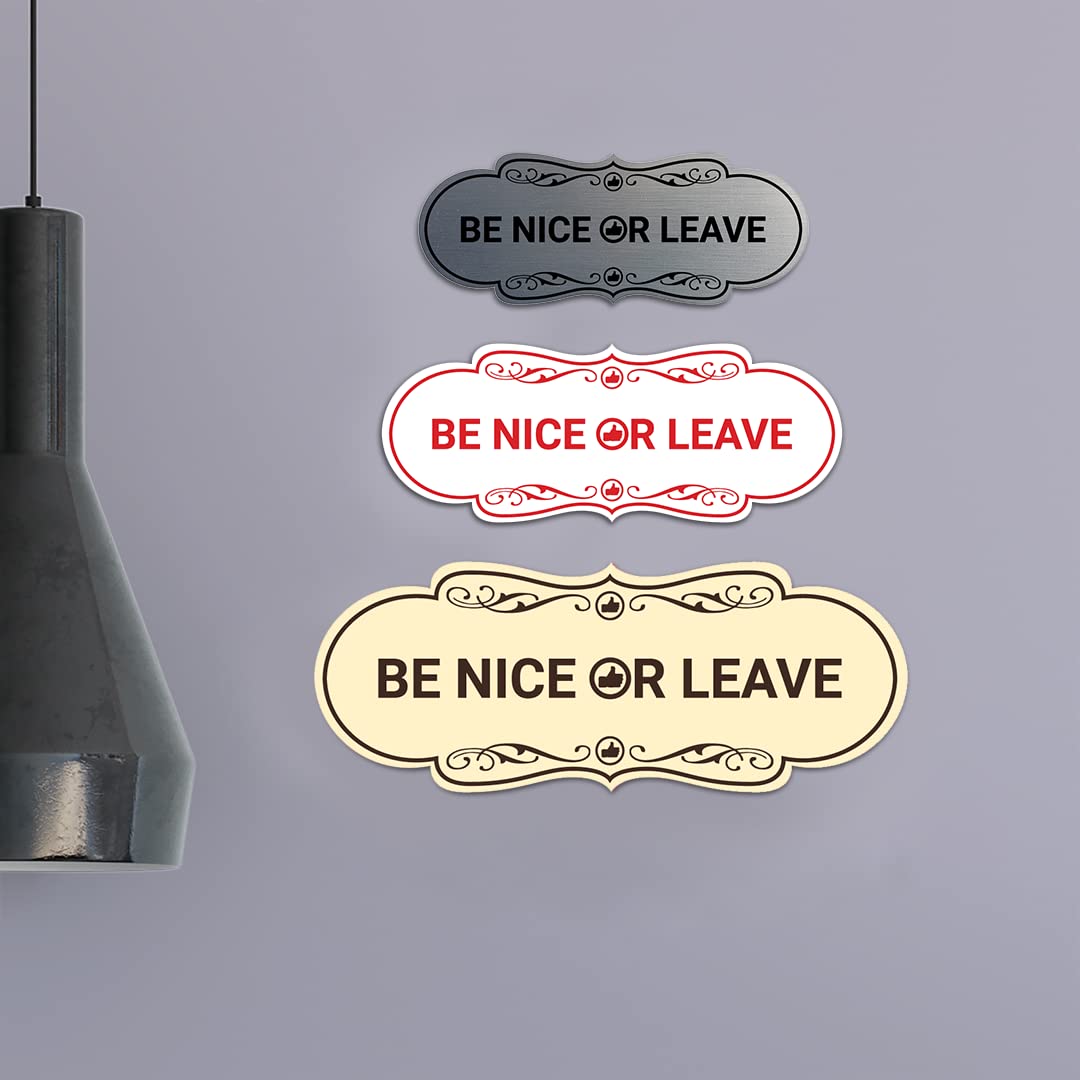 Be Nice Or Leave Sign - Small White & Red Wooden Wall Decor for Home, Office, or Cafe - Perfect for Indoor & Outdoor Spaces