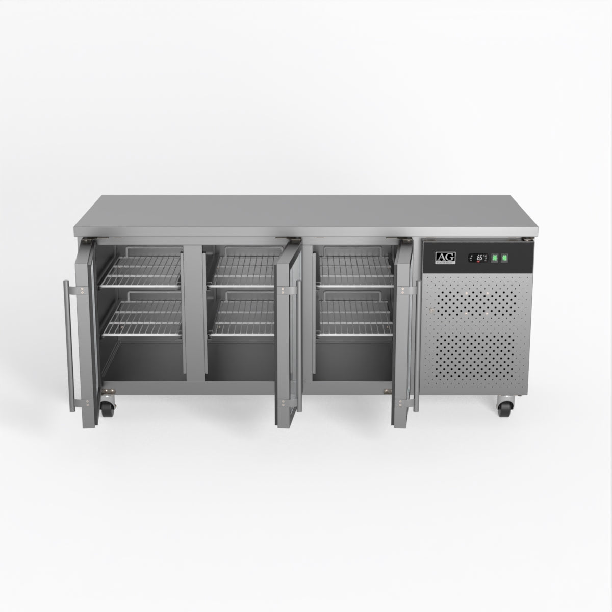 Commercial Glass Door Refrigerator - 3 Door Under Counter Display Fridge with 700mm Depth for Restaurants, Cafes & Retail Stores