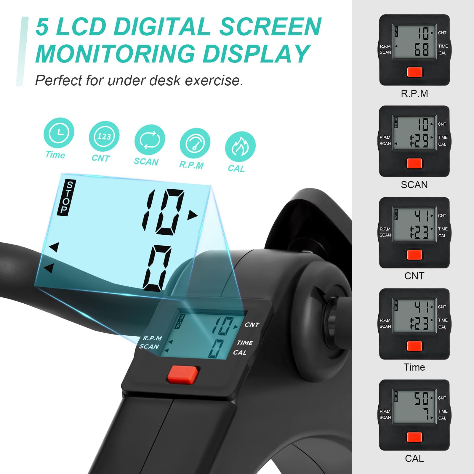 Uten Folding Pedal Exerciser - Under Desk Bike for Home & Office Workouts | Portable Mini Exercise Bike with LCD Monitor | Perfect for Arm & Leg Training While Sitting