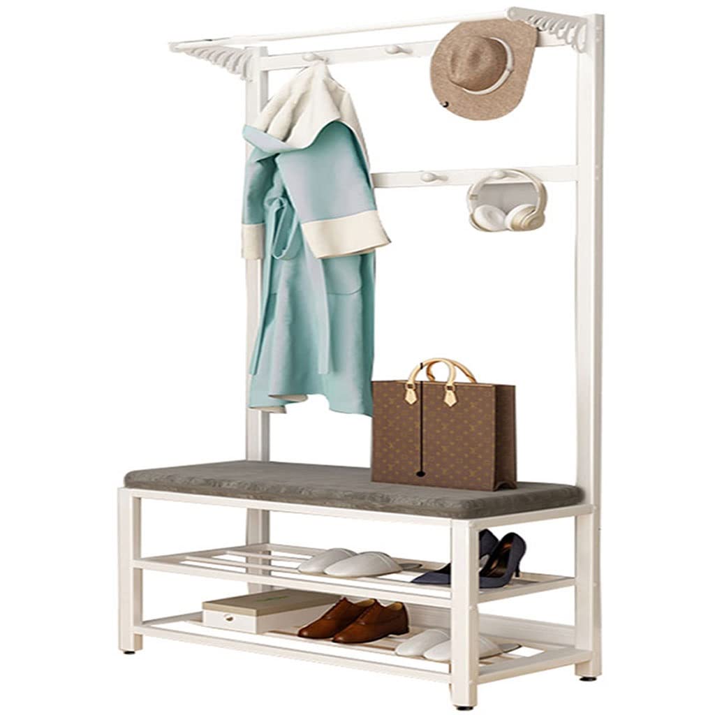 YAWEDA Entryway Hall Tree with Shoe Storage & Coat Rack - Multifunctional Metal Shoe Bench for Hallway (80 x 33 x 170cm, Gray) - Perfect for Small Spaces, Mudroom Organization & Entryway Decor