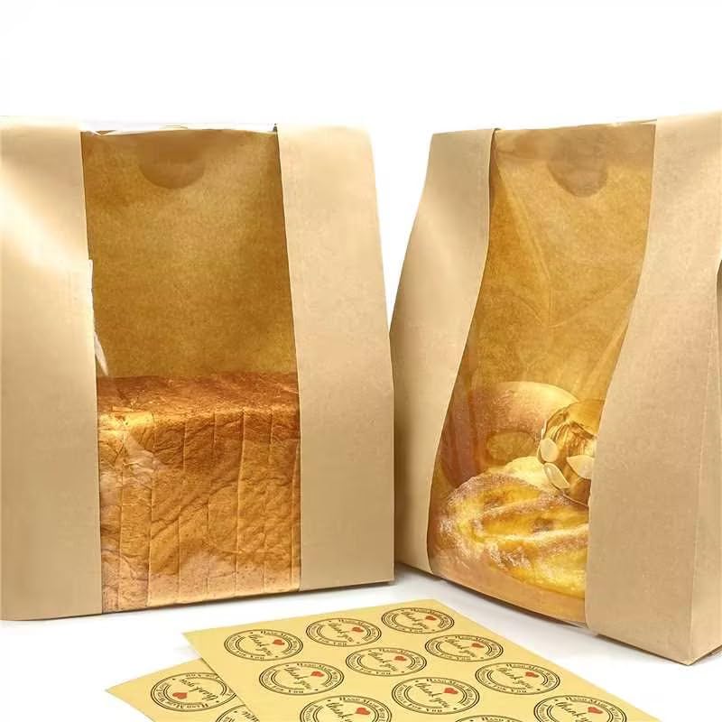 Eco-Friendly Paper Bread Bags with Window - Perfect for Homemade Sourdough, Artisan Bread Storage & Bakery Packaging (13.7