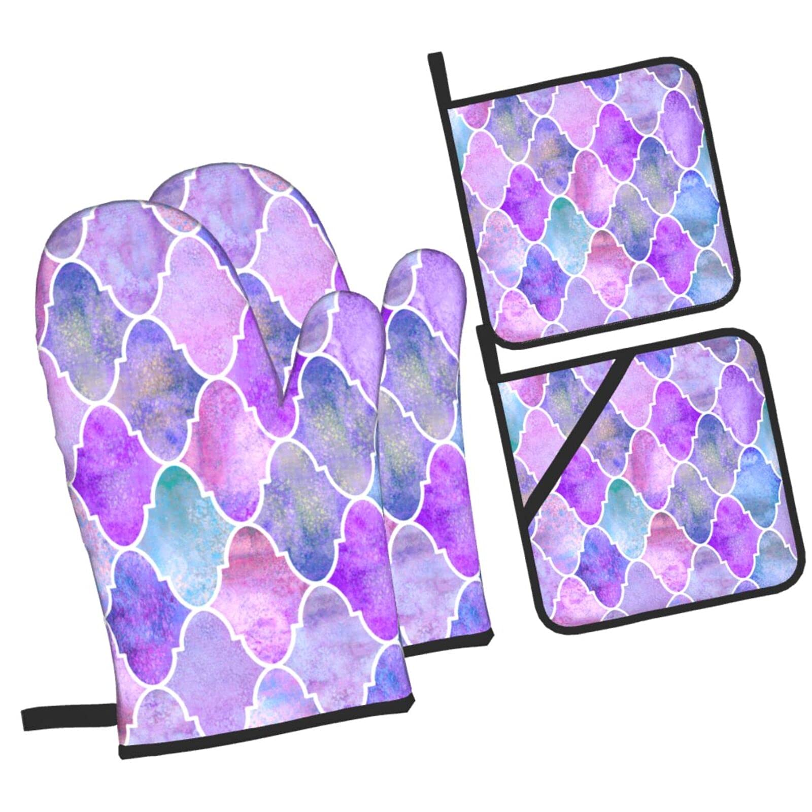 Heat Resistant Purple Pot Holders with Pockets - Set of 4 Oven Mitts for Cooking, Baking & Grilling | Kitchen Essentials for Baking, BBQ & Holiday Cooking