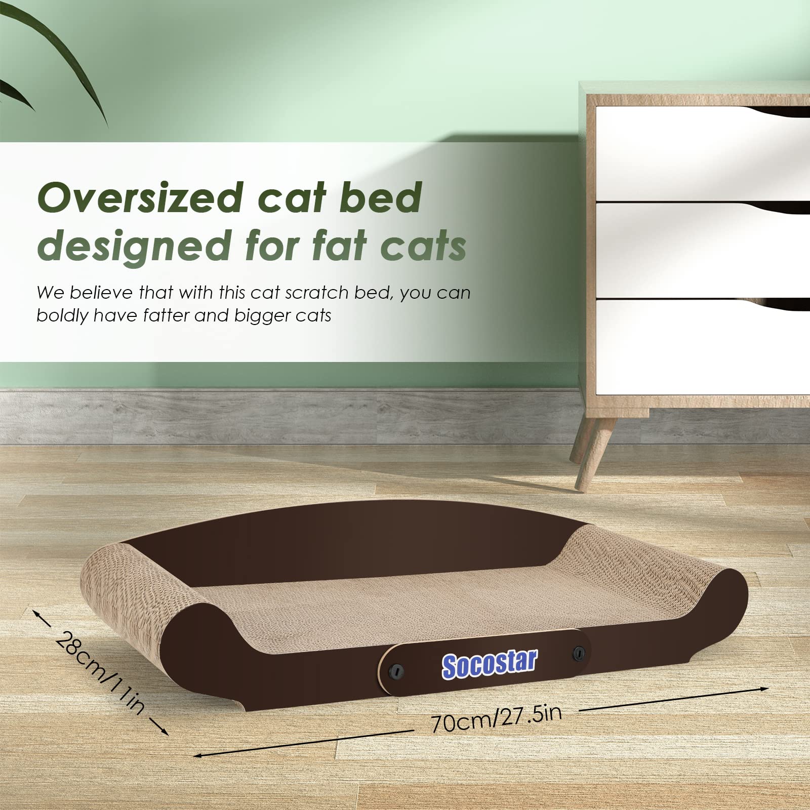 Extra Large Cat Scratcher Sofa Bed 27.6 x 11 Inches - 100% Recycled Cardboard Cat Scratching Pad for Indoor Cats - Durable Cat Lounge & Scratch Toy - Perfect for Playtime, Napping & Protecting Furniture
