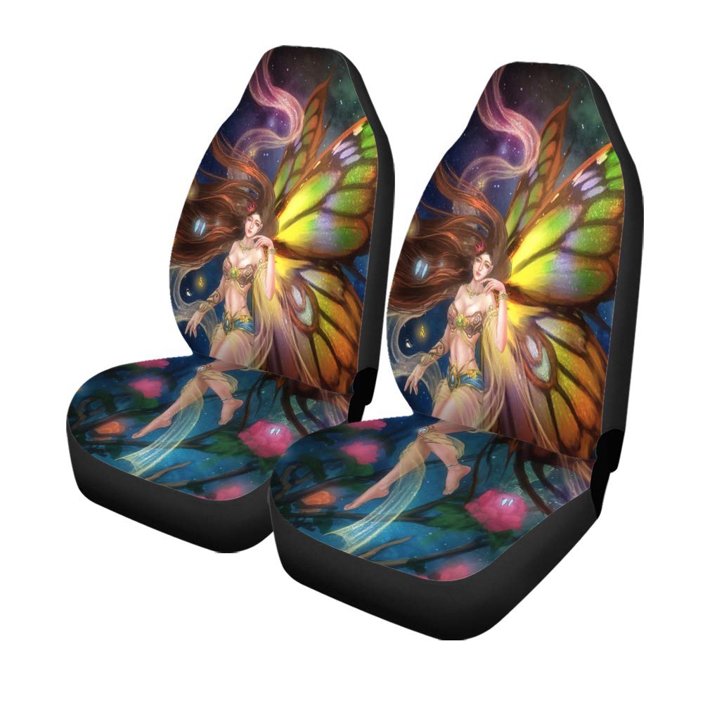 Pinbeam Fantasy Butterfly Fairy Car Seat Covers - Set of 2 Universal Fit for Cars, Trucks & SUVs | Realistic Angel Child Design, Auto Accessories Protectors | Perfect for Family Road Trips & Kids' Car Decor