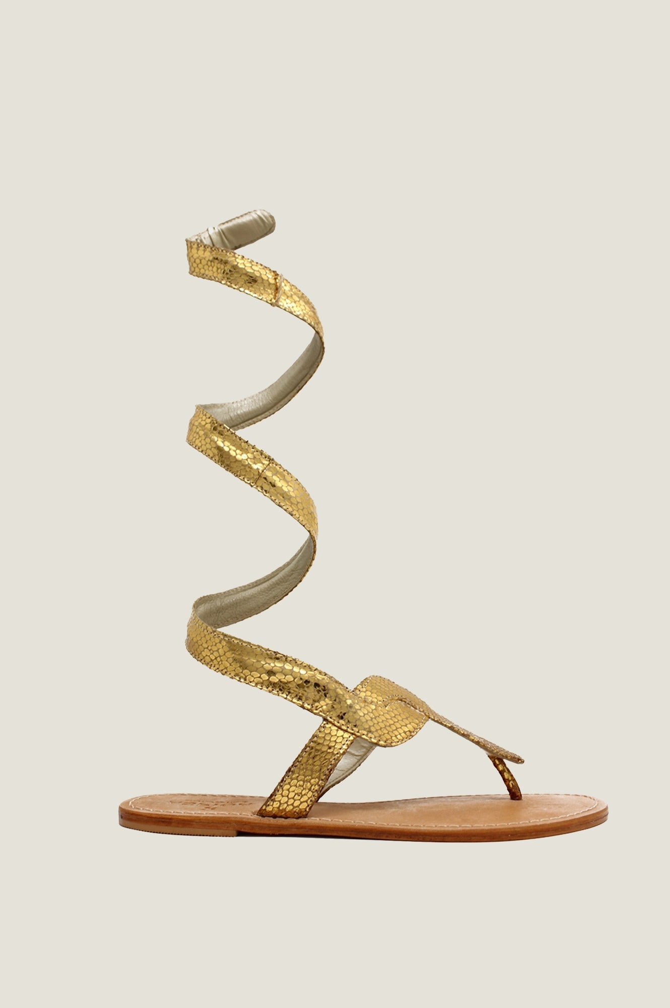 Cobra Wrap Sandals for Women - Gold Metallic Strappy Flat Sandals | Comfortable Summer Beach Shoes for Outdoor Walking, Vacation & Casual Wear