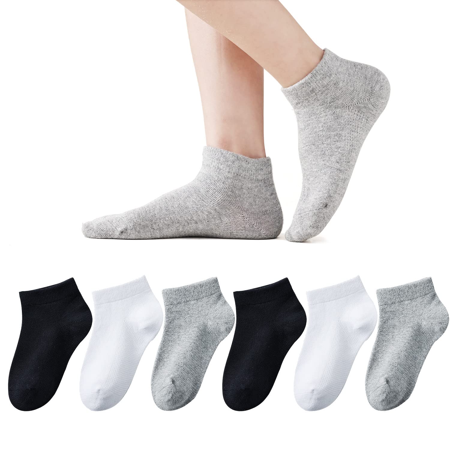 EPEIUS Kids Ankle Socks - 6 Pack Seamless No Show Low Cut Cotton Socks for Girls & Boys - Breathable Athletic Socks for School, Sports & Everyday Wear