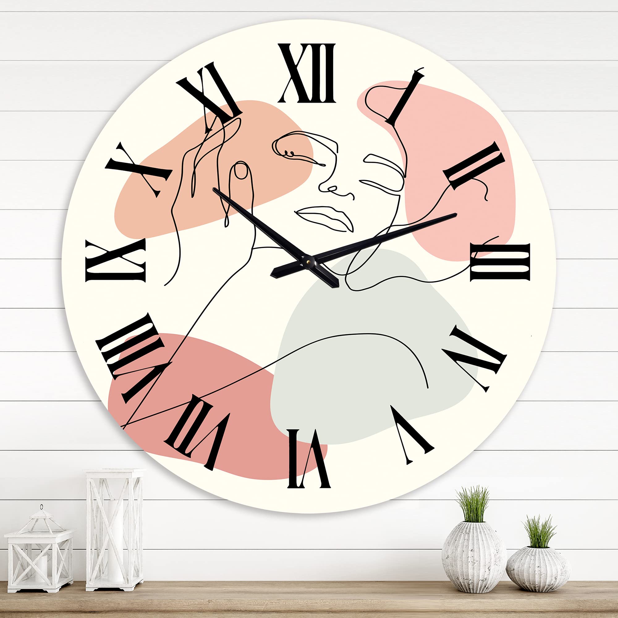 Modern Abstract Continuous Line Portrait Wall Clock - Large Fractal Art Decor for Bedroom, Living Room & Office | Silent Non-Ticking Home Décor
