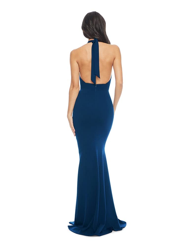 Dress the Population Women's Camden Deep V-Neck Halter Bodycon Maxi Dress for Evening Parties & Special Occasions