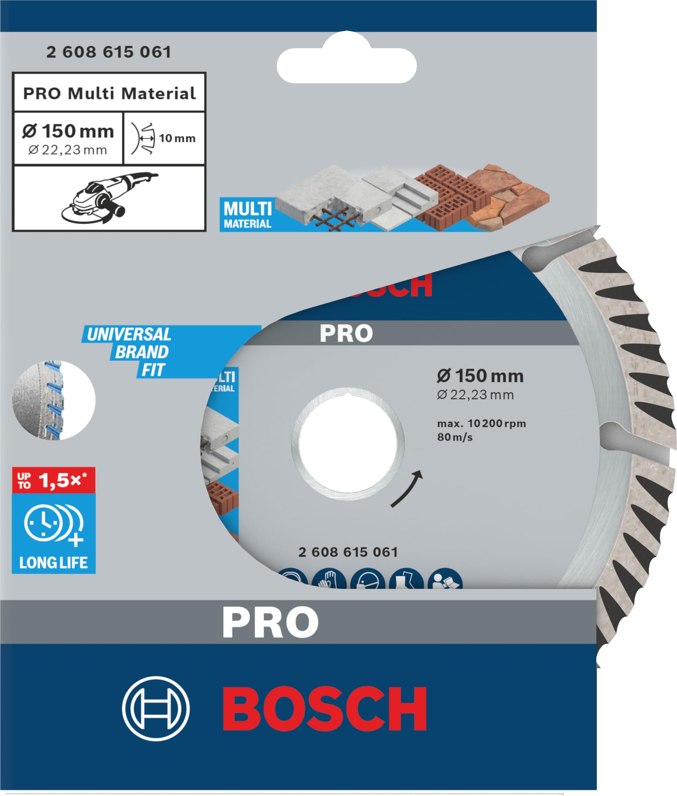 Bosch 1x PRO Multi Material Diamond Cutting Disc - 150mm for Angle Grinders - Concrete & Reinforced Concrete Cutting - Professional Tool Accessory for Construction & DIY Projects