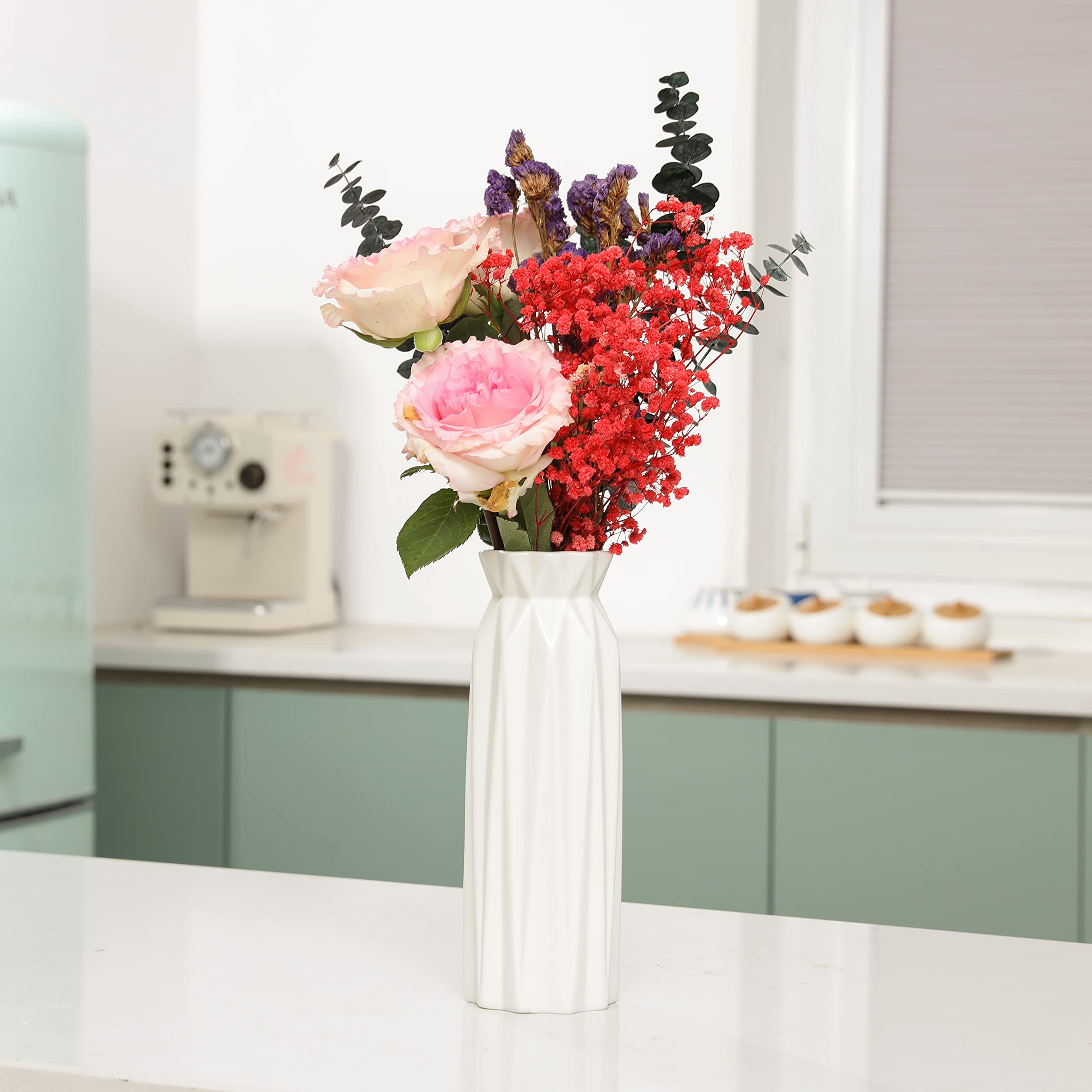 9.4 Inch White Ceramic Vase - Modern Home Decor for Pampas Grass, Bohemian Style Table Centerpiece | Perfect for Living Room, Dining Table & Shelf Display