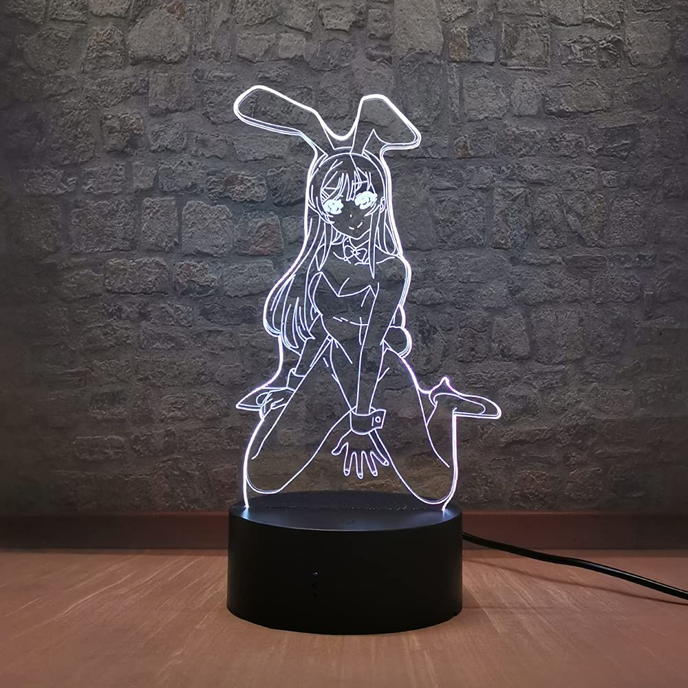 Anime Bunny Girl Kneeling Night Light - Kawaii 3D LED Desk Lamp with Touch Remote Control for Teens Room Decor, Christmas Gift, and Home Display | Perfect for Anime Fans, Bedside Lighting, and Kawaii Themed Rooms