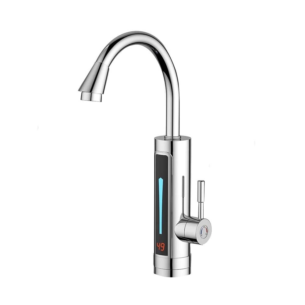 Instant Tankless Electric Hot Water Heater Faucet with LED Digital Display - Fast Heating Silver Tap for Kitchen & Bathroom - Perfect for Washing, Cooking, and Cleaning
