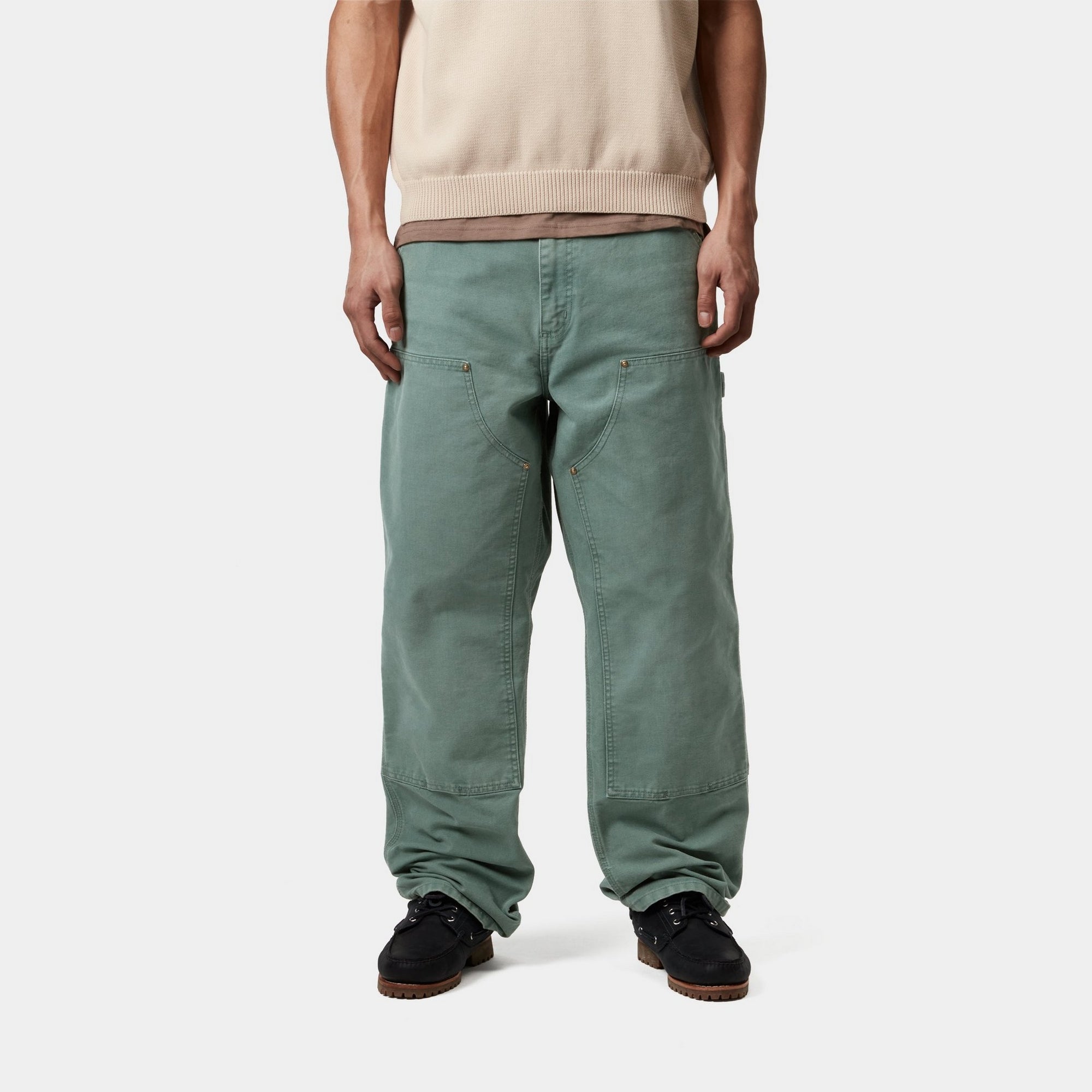 Double Knee Work Pants - Durable Stone Canvas Fabric in Silver Pine Color | Perfect for Construction, Hiking & Outdoor Activities