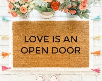 Love is an Open Door Doormat - Funny Welcome Mat for Outdoor Entryway, Spring Home Decor, Housewarming & Realtor Gifts - Perfect for Front Door, Porch or Patio Decorations