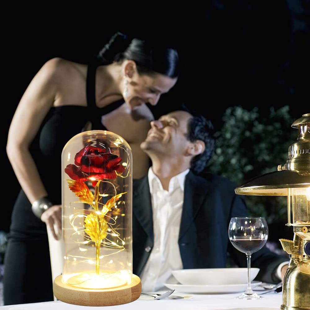 Enchanted Beauty and The Beast Rose with LED Light in Glass Dome - Unique Gift for Mom, Anniversary, Mother's Day, Birthday & Valentine's Day - Perfect for Home Decor, Romantic Surprises & Special Occasions