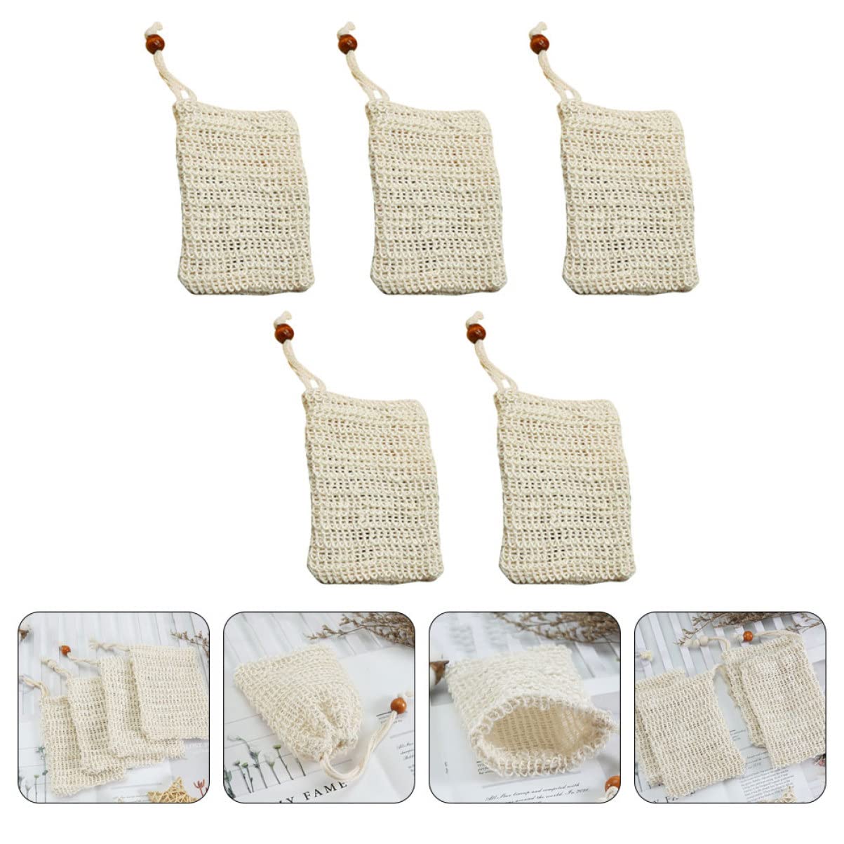 Minkissy 5-Pack Mesh Soap Bags with Drawstring - Reusable Wash Bags for Handmade Soap, Facial Cleansing Bars & Fruit Soaps - Perfect for Travel, Shower & Bathroom Storage